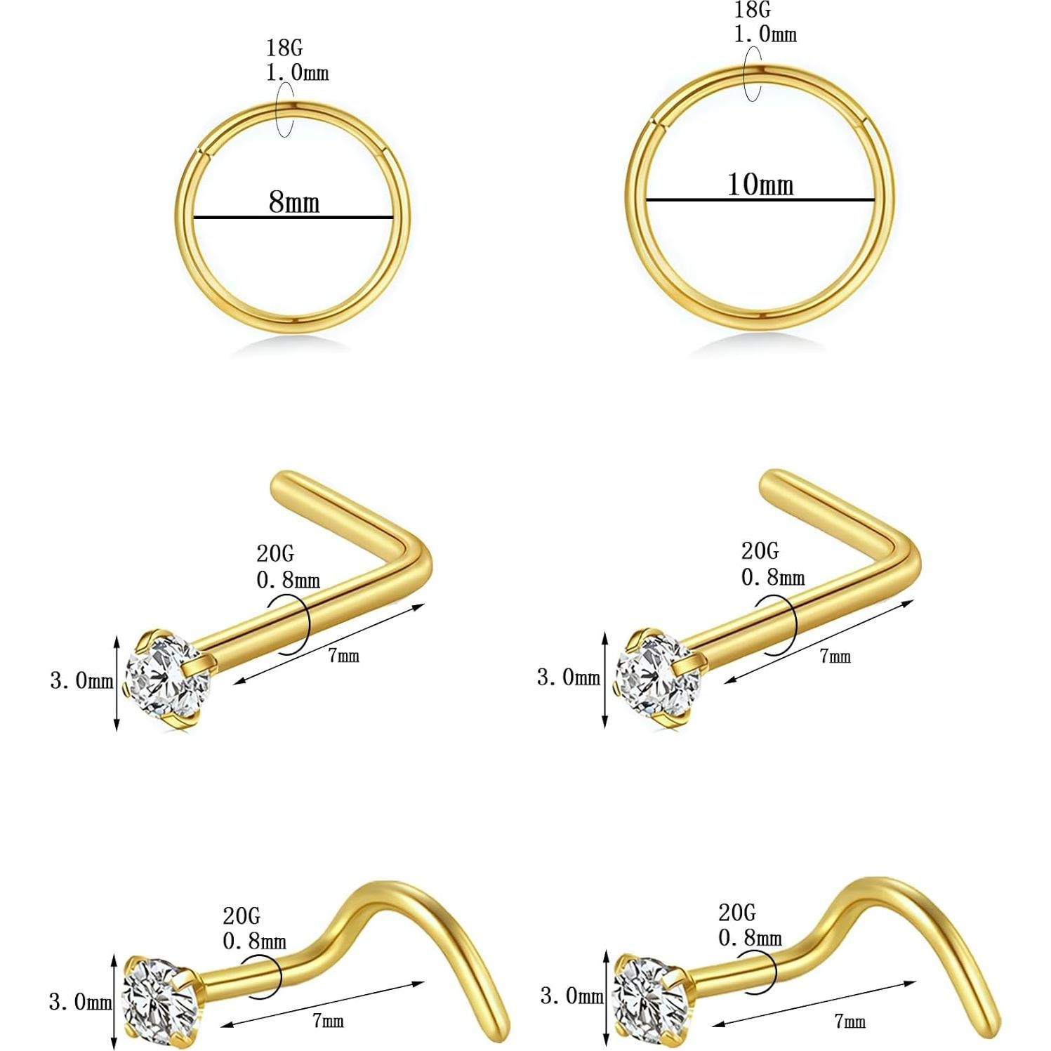 Aros Nasales de Acero Inoxidable Quirúrgico Hipoalergénico 316L