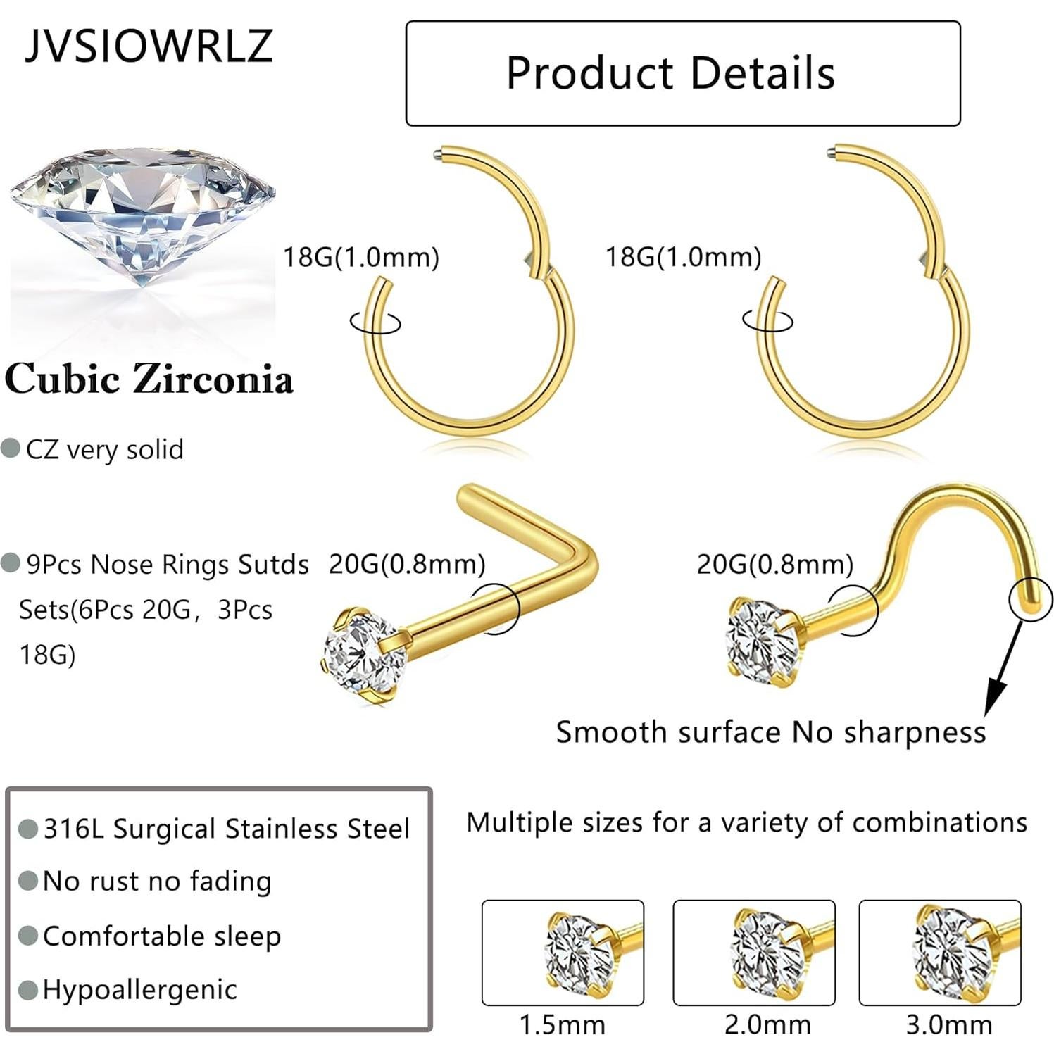 Aros Nasales de Acero Inoxidable Quirúrgico Hipoalergénico 316L