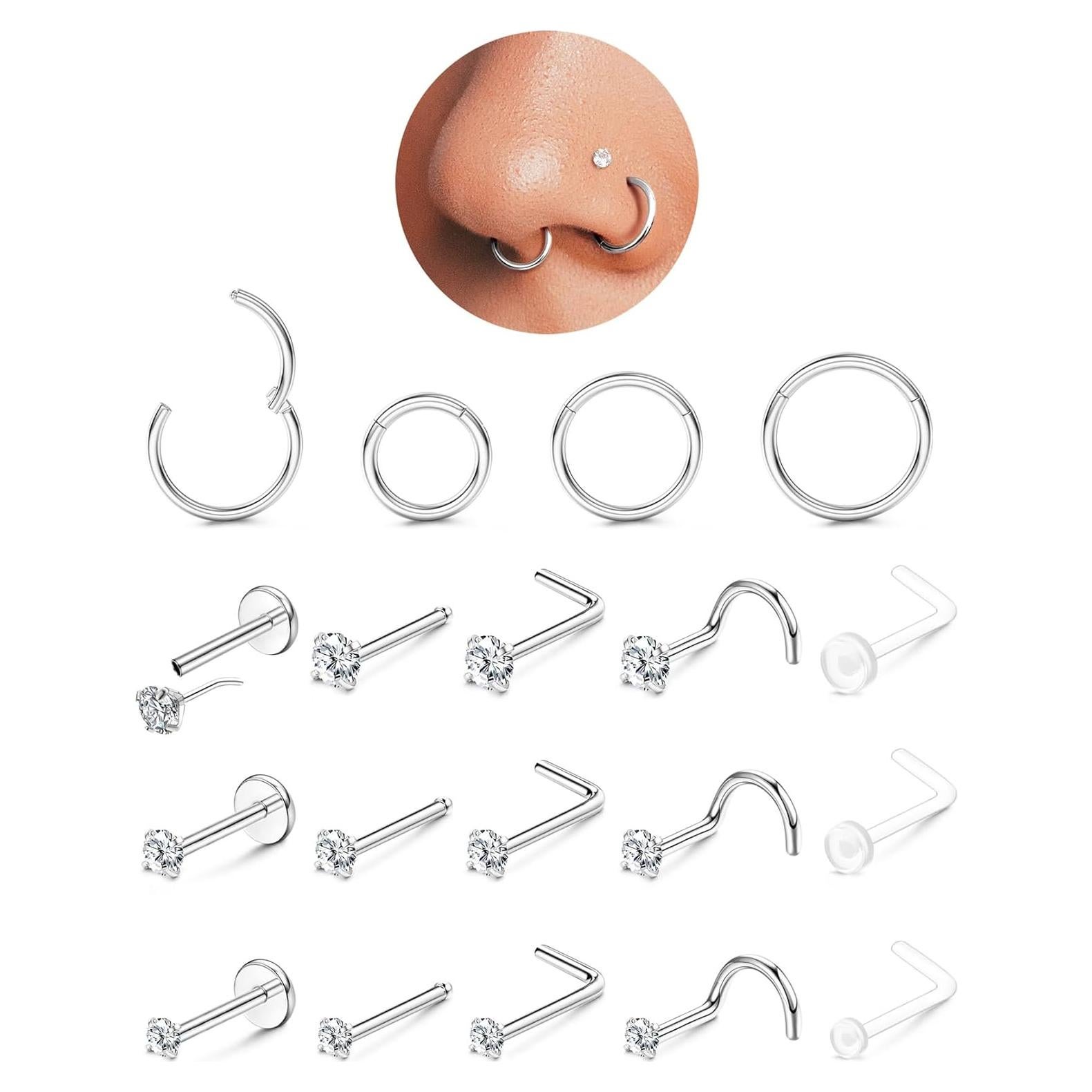 Anillos de Nariz Oro 14K Acero Inoxidable Hipoalergénico 20G 18G