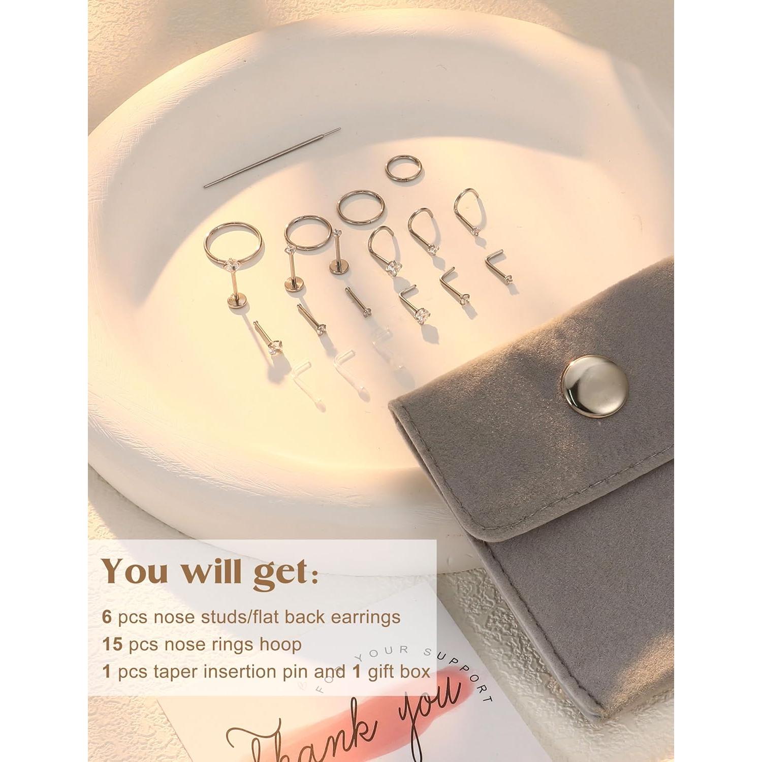 Anillos de Nariz Oro 14K Acero Inoxidable Hipoalergénico 20G 18G