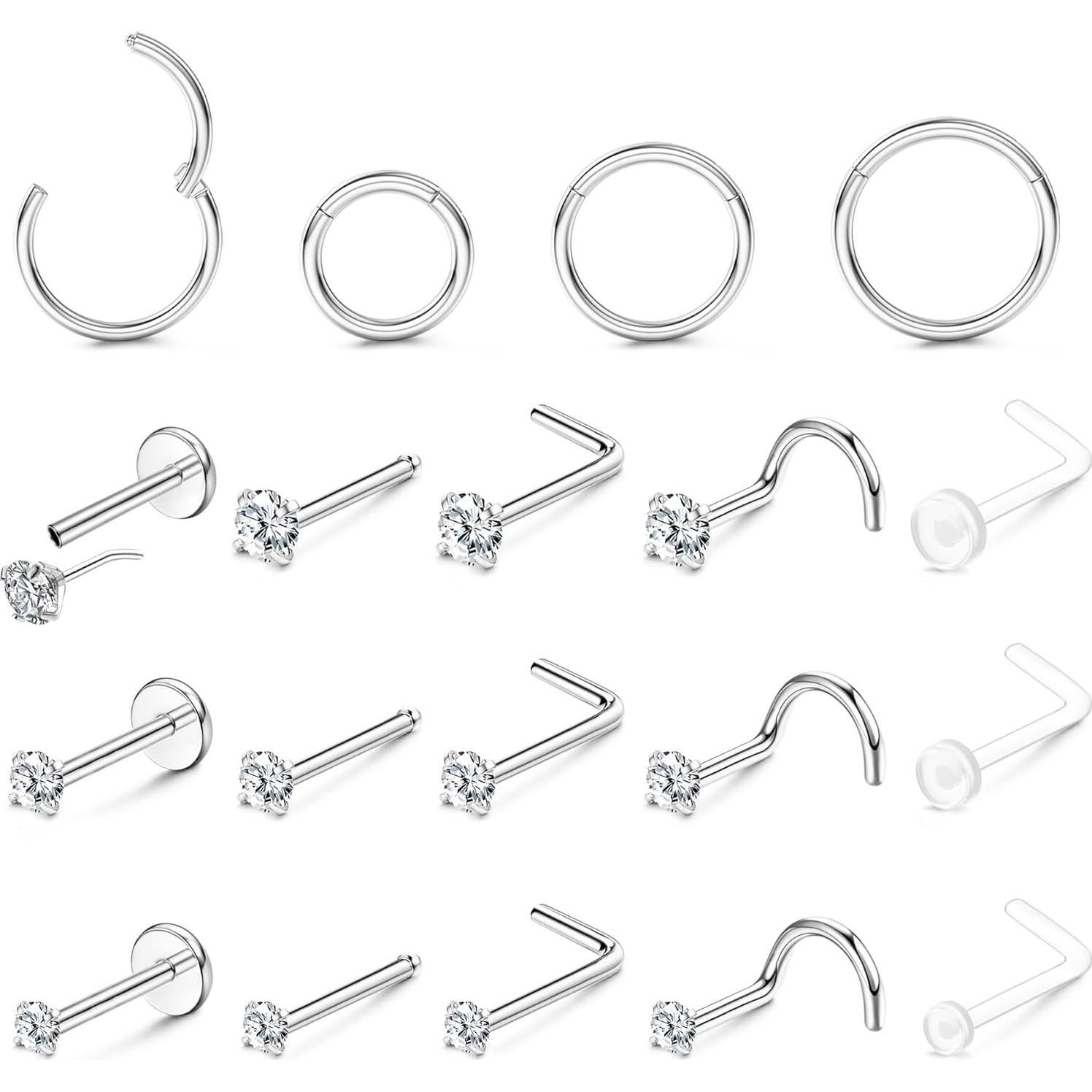 Anillos de Nariz Oro 14K Acero Inoxidable Hipoalergénico 20G 18G