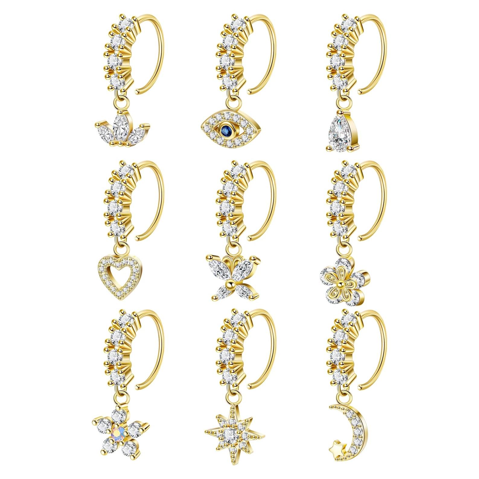 Juego de Aros Nasales Colgantes YOVORO 20G Acero Inoxidable 9 Piezas