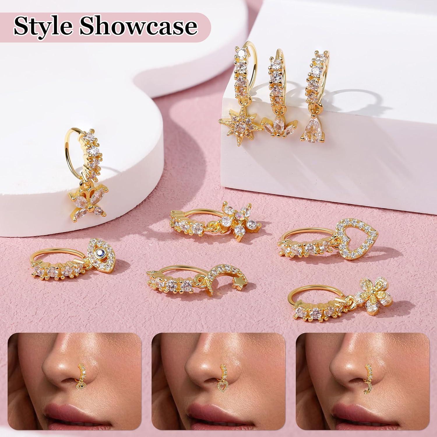 Juego de Aros Nasales Colgantes YOVORO 20G Acero Inoxidable 9 Piezas