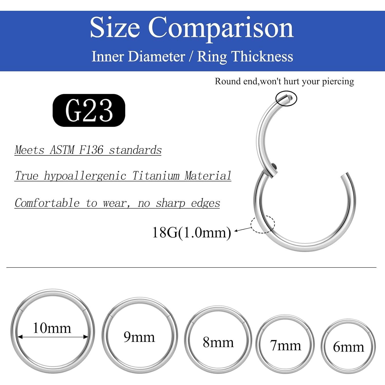 5 Aros Nasales Titanio G23 18G/20G 6mm-10mm HeraBPJW