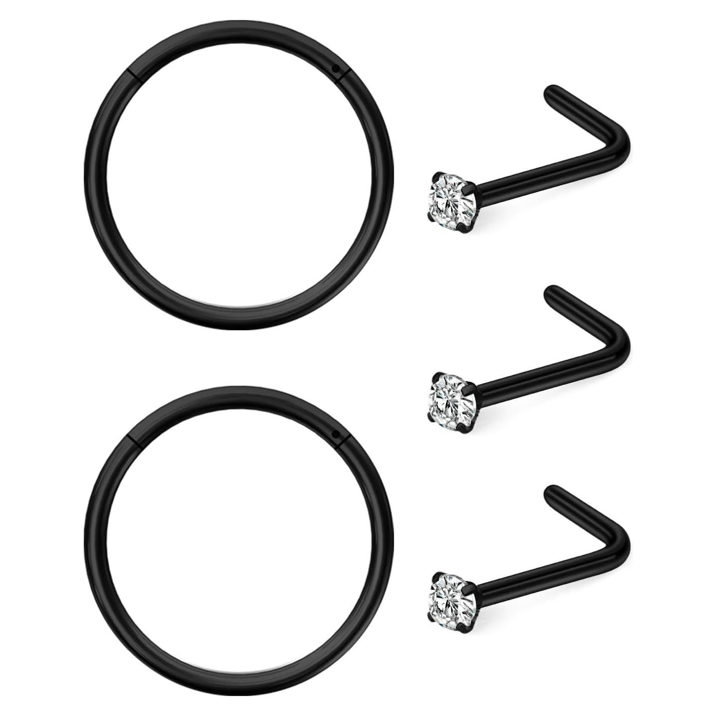 Aros de Nariz de Acero Quirúrgico Hoeudjo 20G Negro 2mm