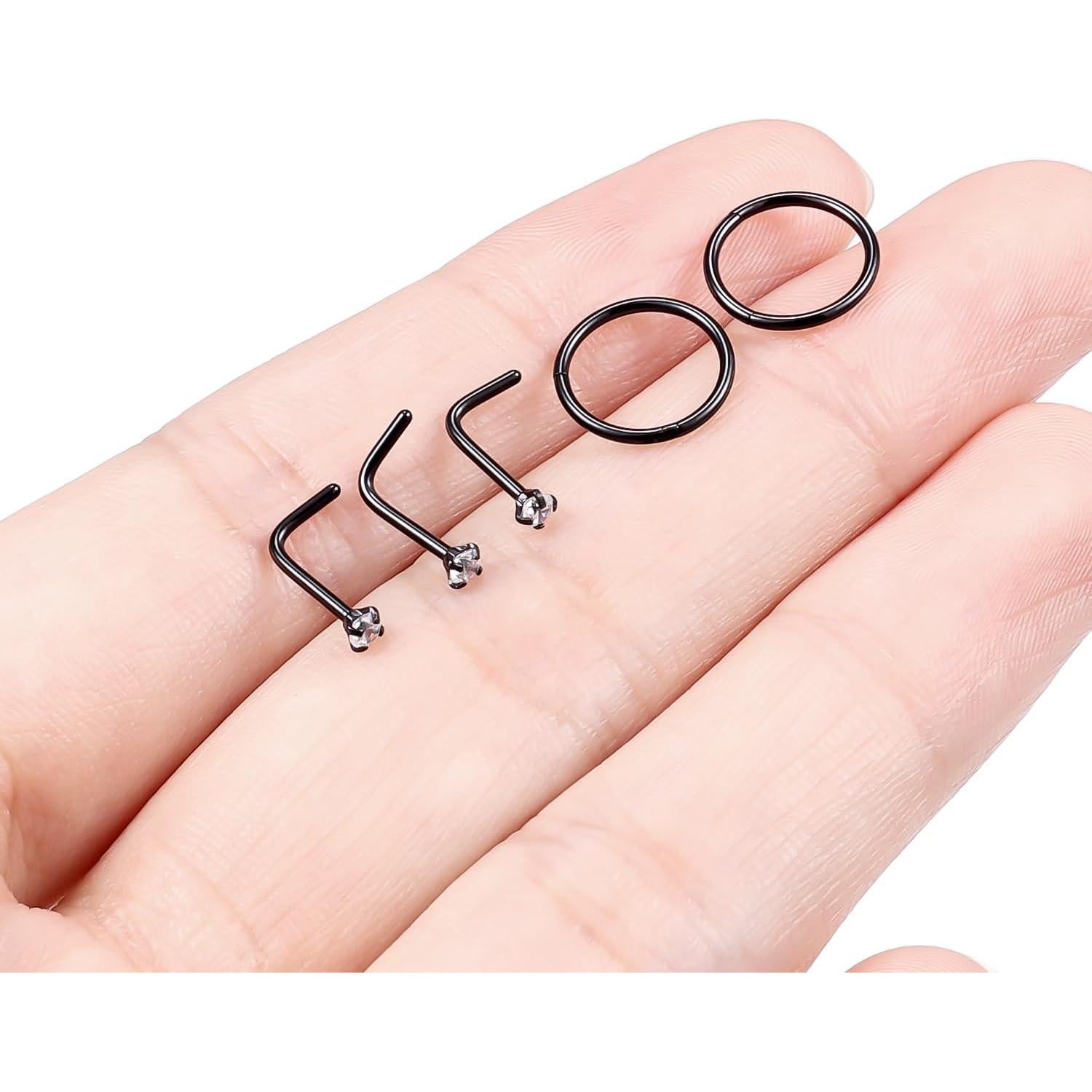 Aros de Nariz de Acero Quirúrgico Hoeudjo 20G Negro 2mm