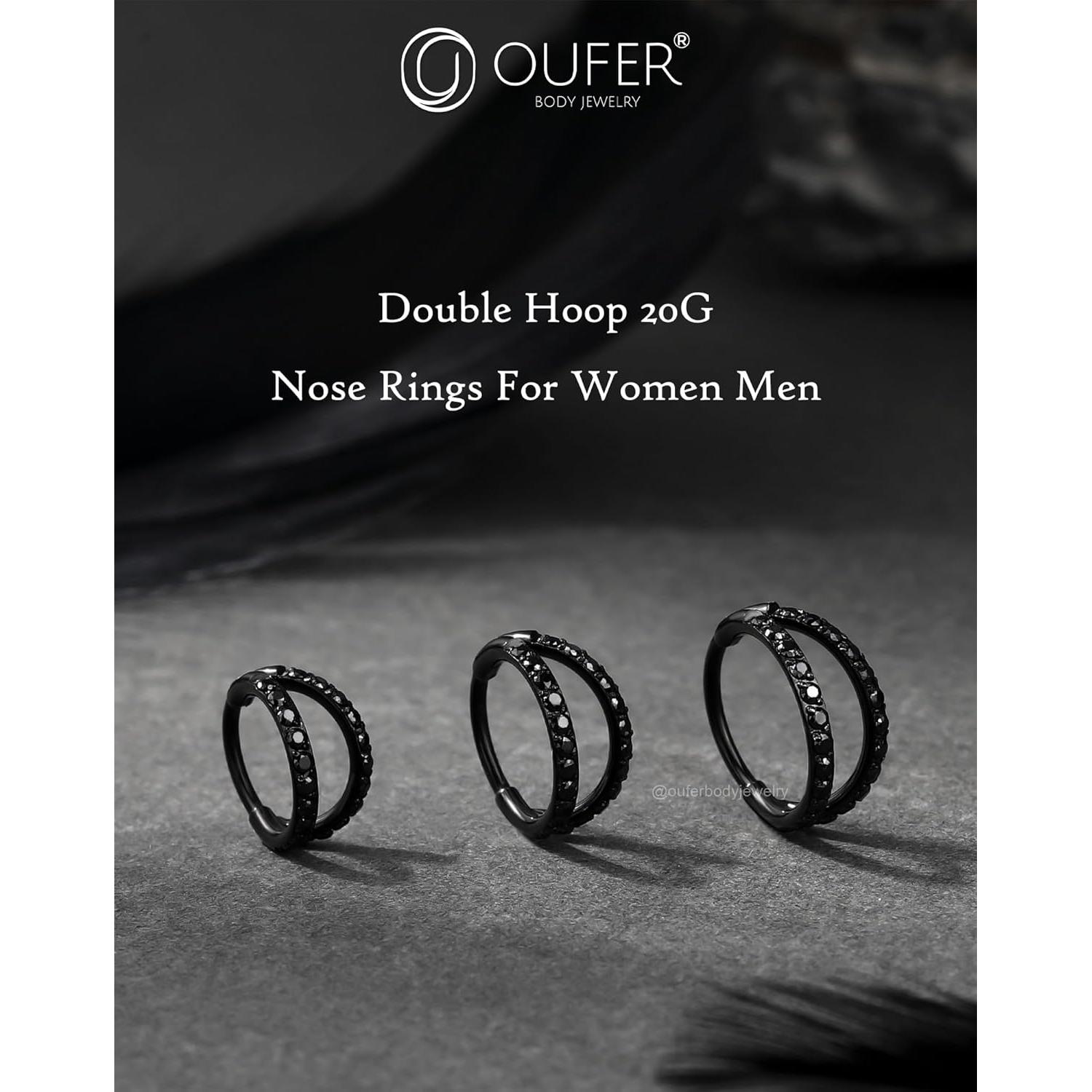 Aros de Piercing Nasal Doble CZ OUFER 20G 6MM Acero Inoxidable