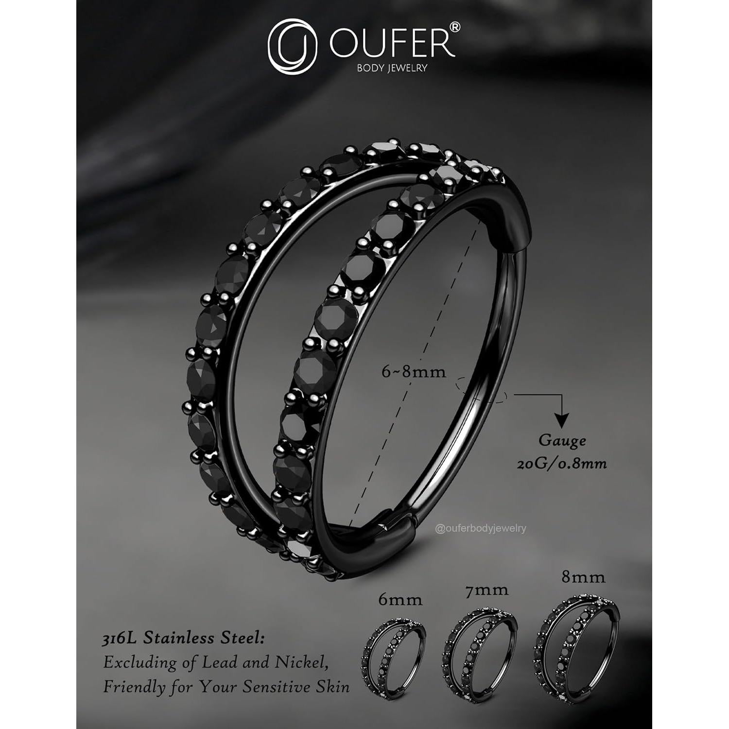 Aros de Piercing Nasal Doble CZ OUFER 20G 6MM Acero Inoxidable