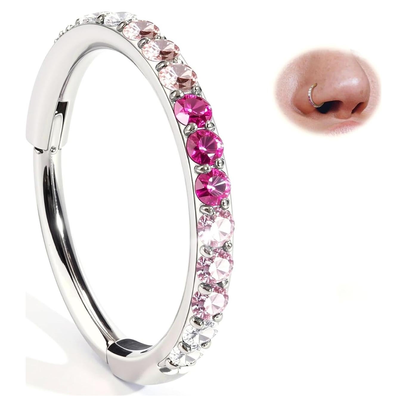 BodyBonita 20G Gradient CZ Nose Rings Hoops for Women - 316L Surgical Steel Nose Piercings Clicker Septum Rings Nostril Jewelry Cartilage Helix Rook Tragus Daith Earrings 6 7 8mm