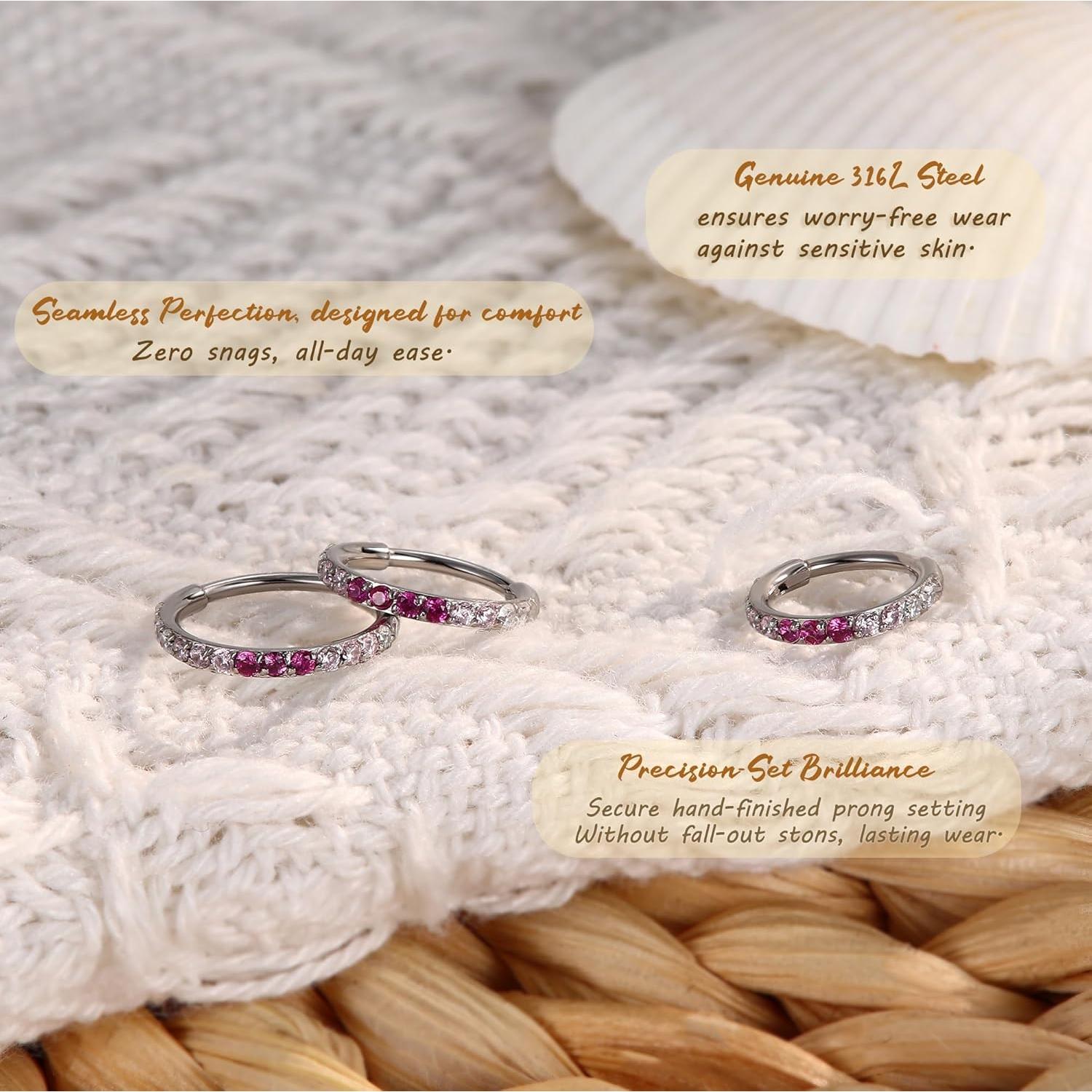 BodyBonita 20G Gradient CZ Nose Rings Hoops for Women - 316L Surgical Steel Nose Piercings Clicker Septum Rings Nostril Jewelry Cartilage Helix Rook Tragus Daith Earrings 6 7 8mm