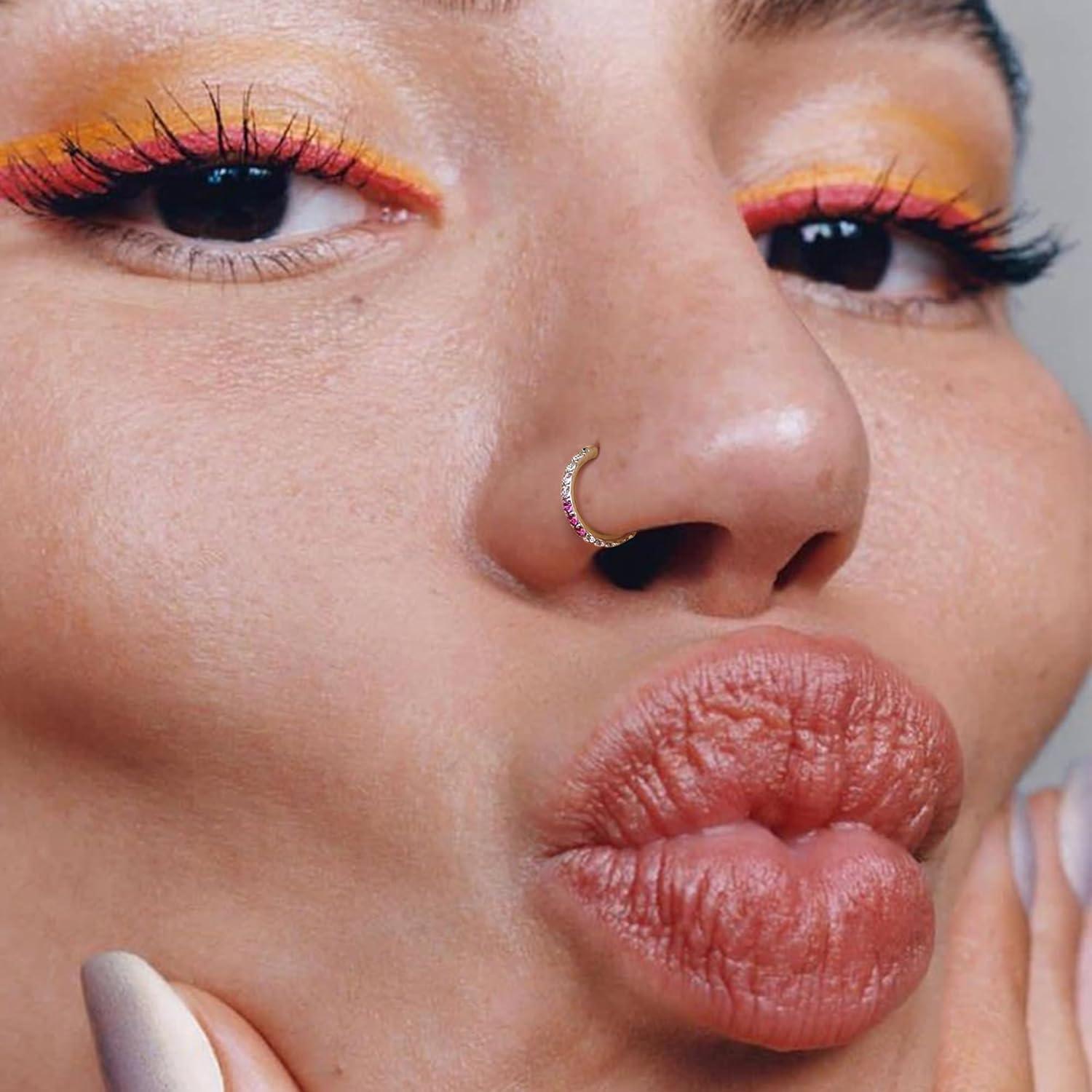 BodyBonita 20G Gradient CZ Nose Rings Hoops for Women - 316L Surgical Steel Nose Piercings Clicker Septum Rings Nostril Jewelry Cartilage Helix Rook Tragus Daith Earrings 6 7 8mm