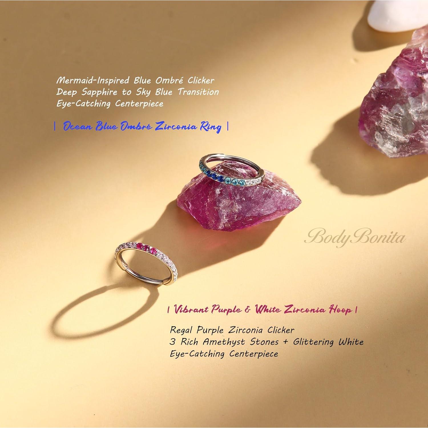 BodyBonita 20G Gradient CZ Nose Rings Hoops for Women - 316L Surgical Steel Nose Piercings Clicker Septum Rings Nostril Jewelry Cartilage Helix Rook Tragus Daith Earrings 6 7 8mm