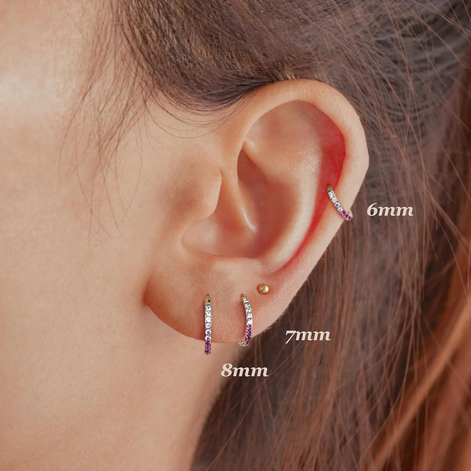 BodyBonita 20G Gradient CZ Nose Rings Hoops for Women - 316L Surgical Steel Nose Piercings Clicker Septum Rings Nostril Jewelry Cartilage Helix Rook Tragus Daith Earrings 6 7 8mm