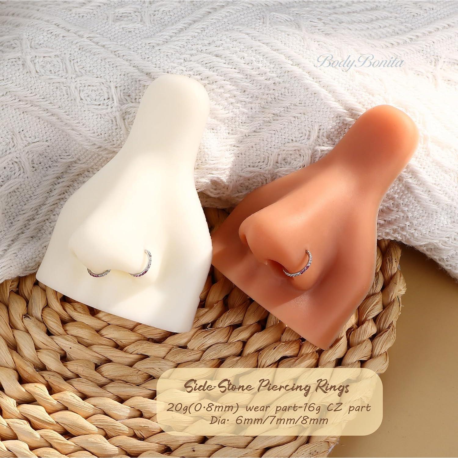 BodyBonita 20G Gradient CZ Nose Rings Hoops for Women - 316L Surgical Steel Nose Piercings Clicker Septum Rings Nostril Jewelry Cartilage Helix Rook Tragus Daith Earrings 6 7 8mm