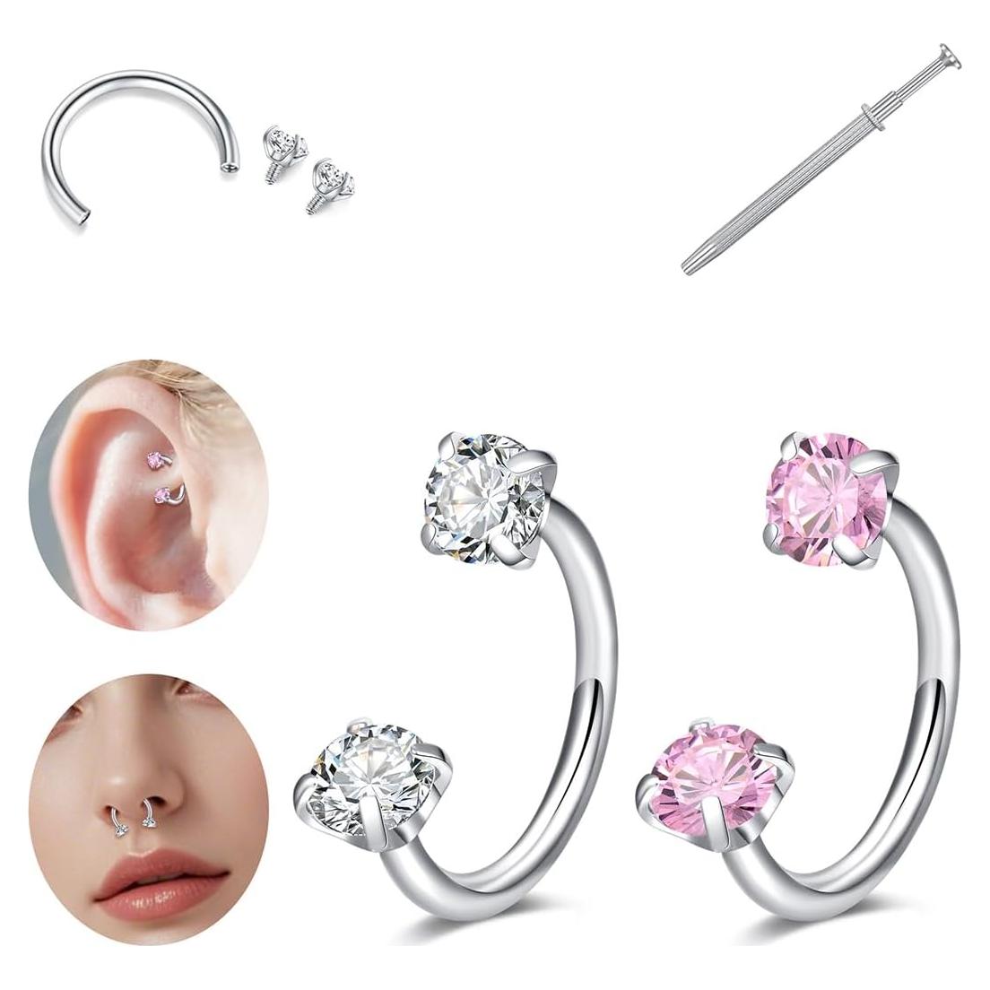 Anillos de nariz en forma de herradura Zolure 18g plateado 8mm