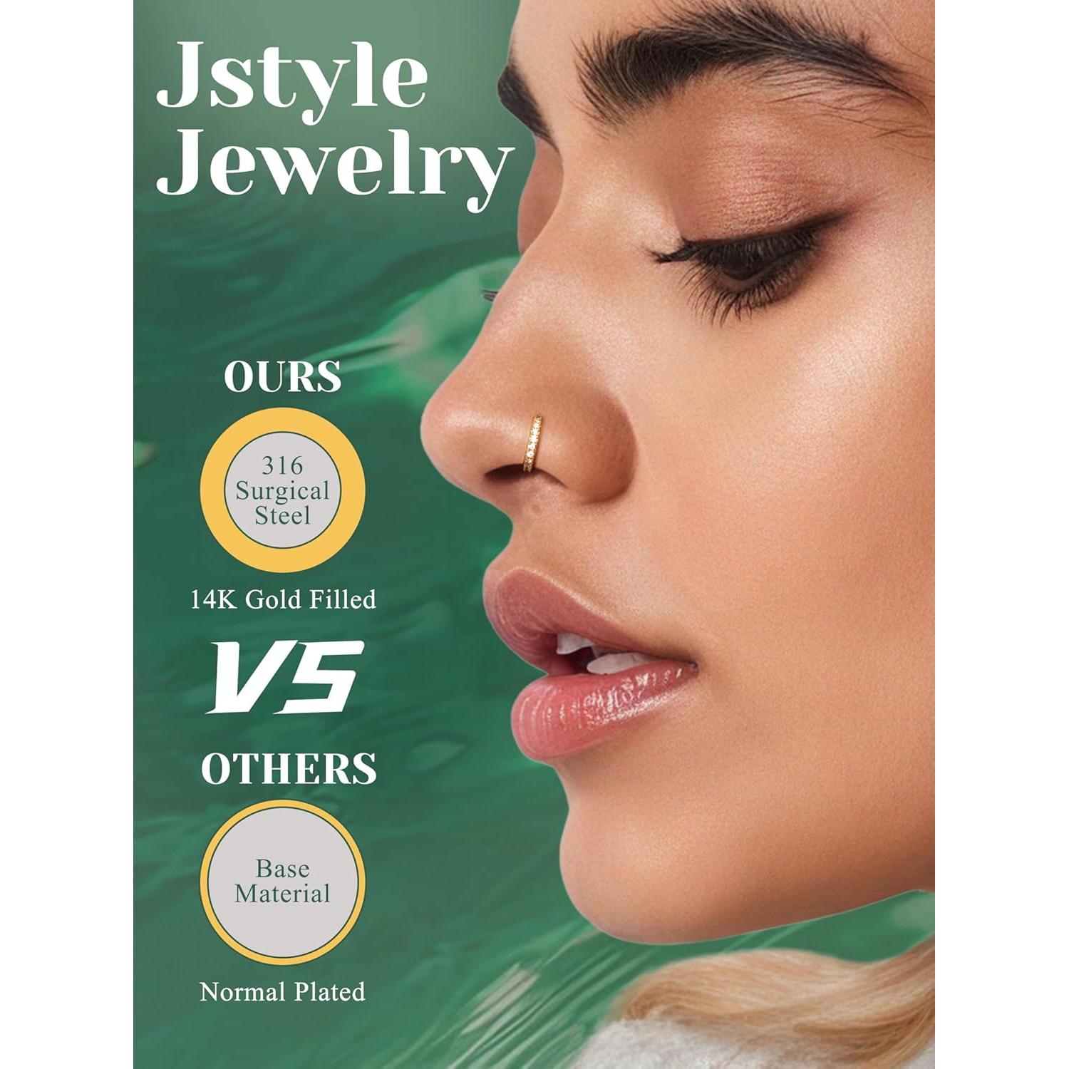 Anillos de Nariz Jstyle Oro 14K 20G Hipoalergénicos 18 Piezas