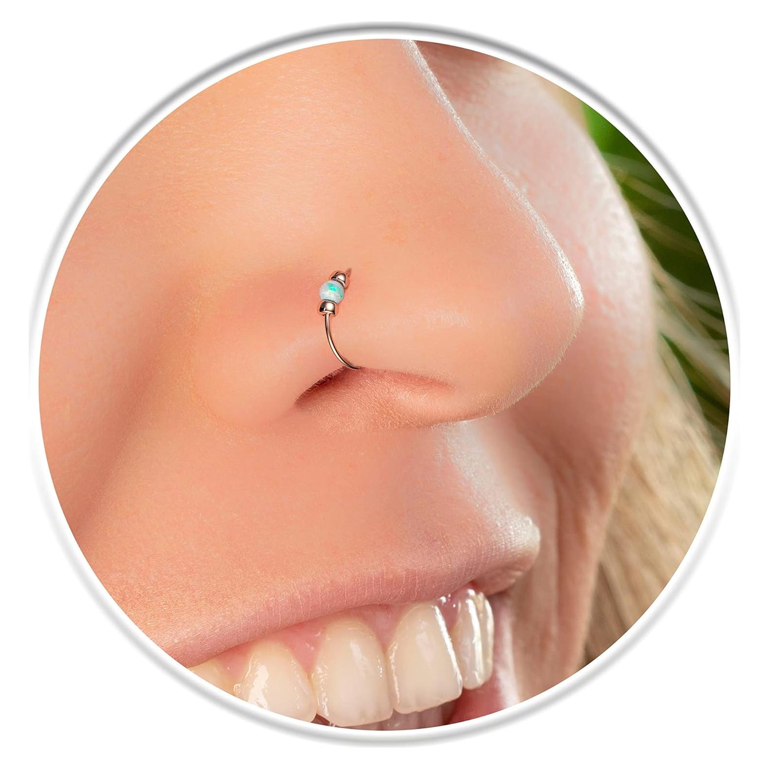 Anillo de Nariz Oro Rosa 2mm Ópalo Blanco Hecho a Mano