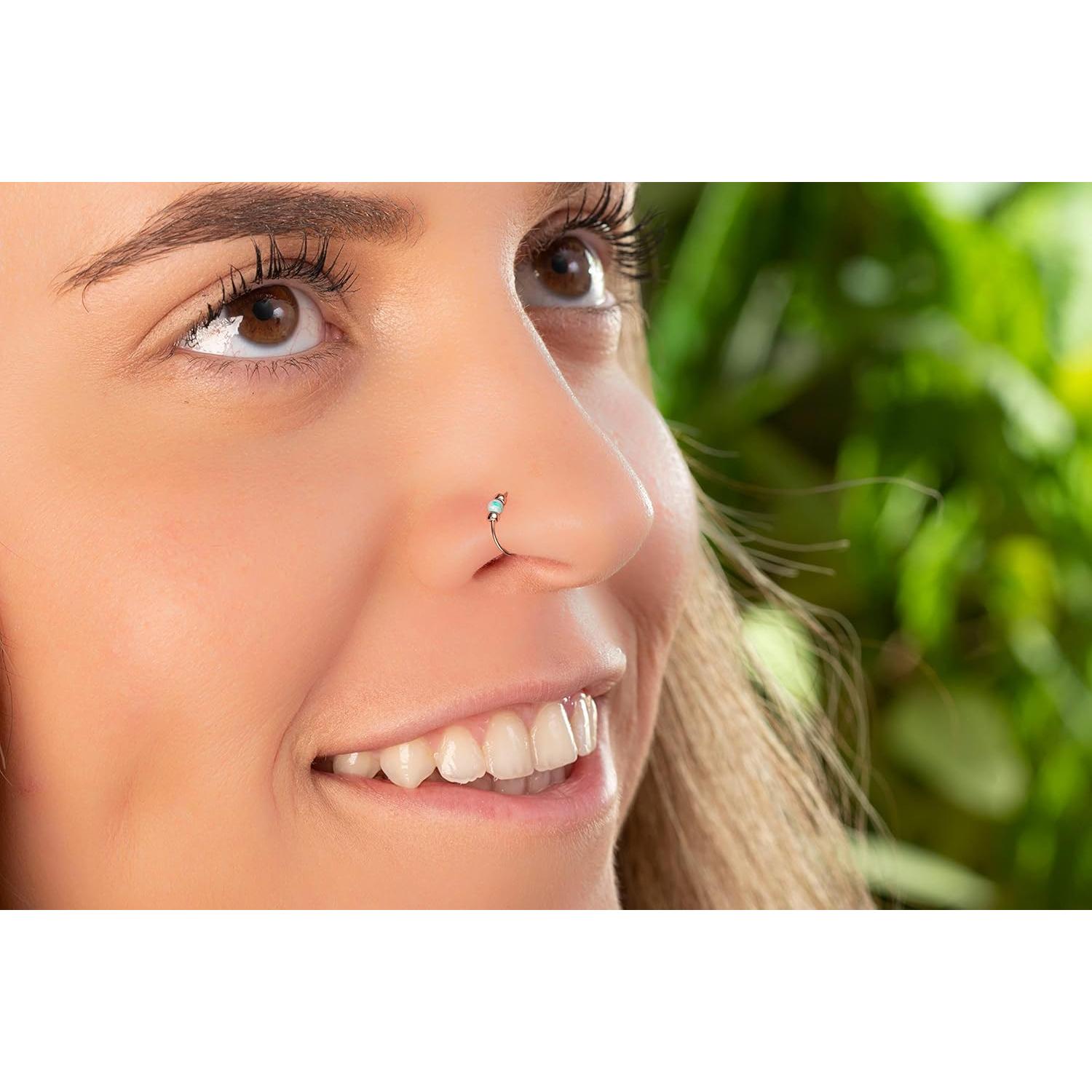 Anillo de Nariz Oro Rosa 2mm Ópalo Blanco Hecho a Mano