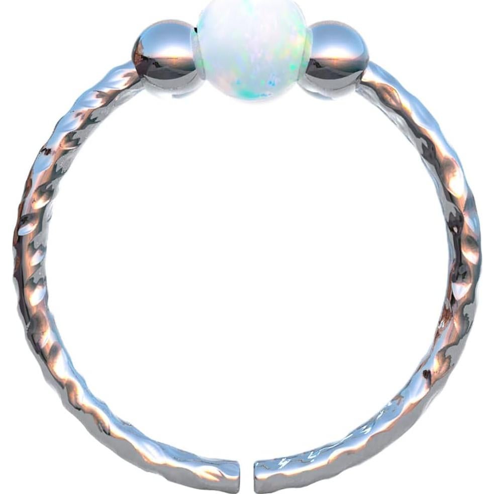 Anillo de Nariz de Plata 925 con Ópalo Blanco 7mm - Aro Elegante