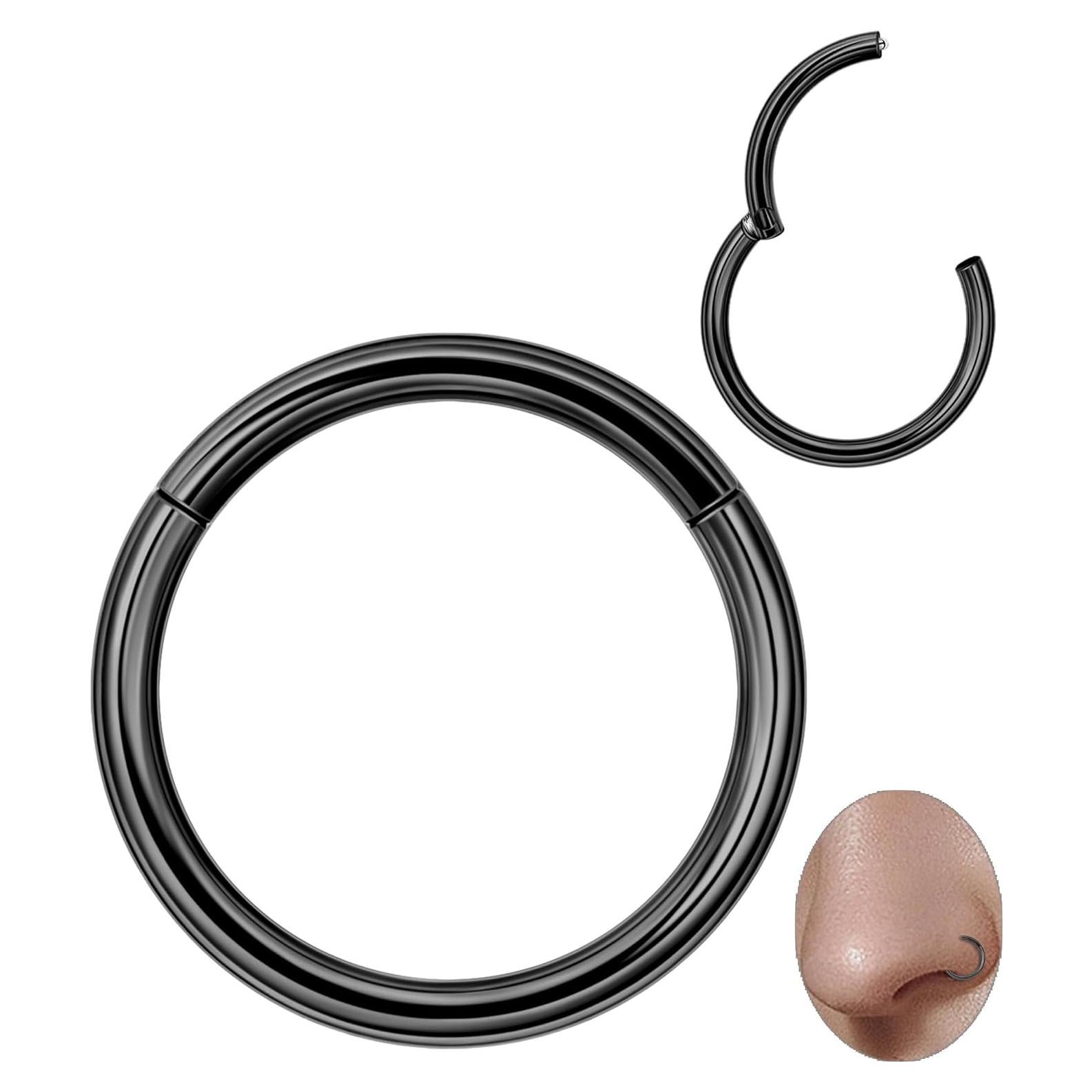 Anillo de nariz Vegolita acero inoxidable 316L 18G 12MM negro