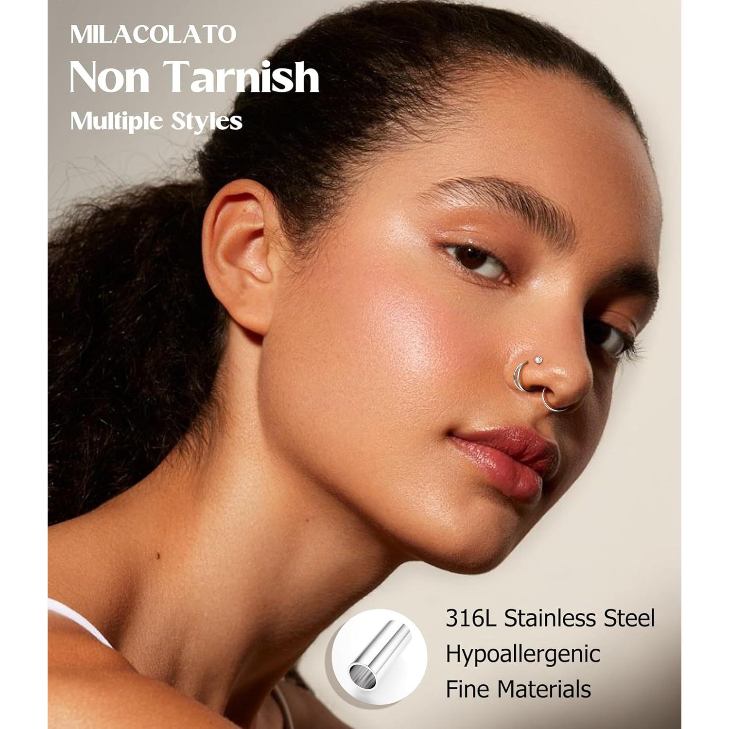 Anillos de Nariz Hipoalergénicos MILACOLATO 20G Oro 14K Acero