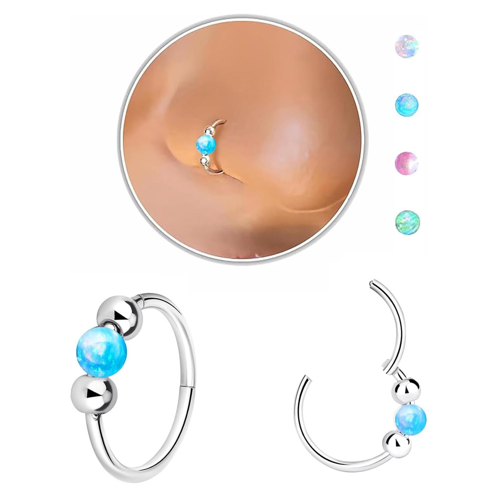 Aros de Nariz de Ópalo Acero Quirúrgico 316L 18G 10mm Azul