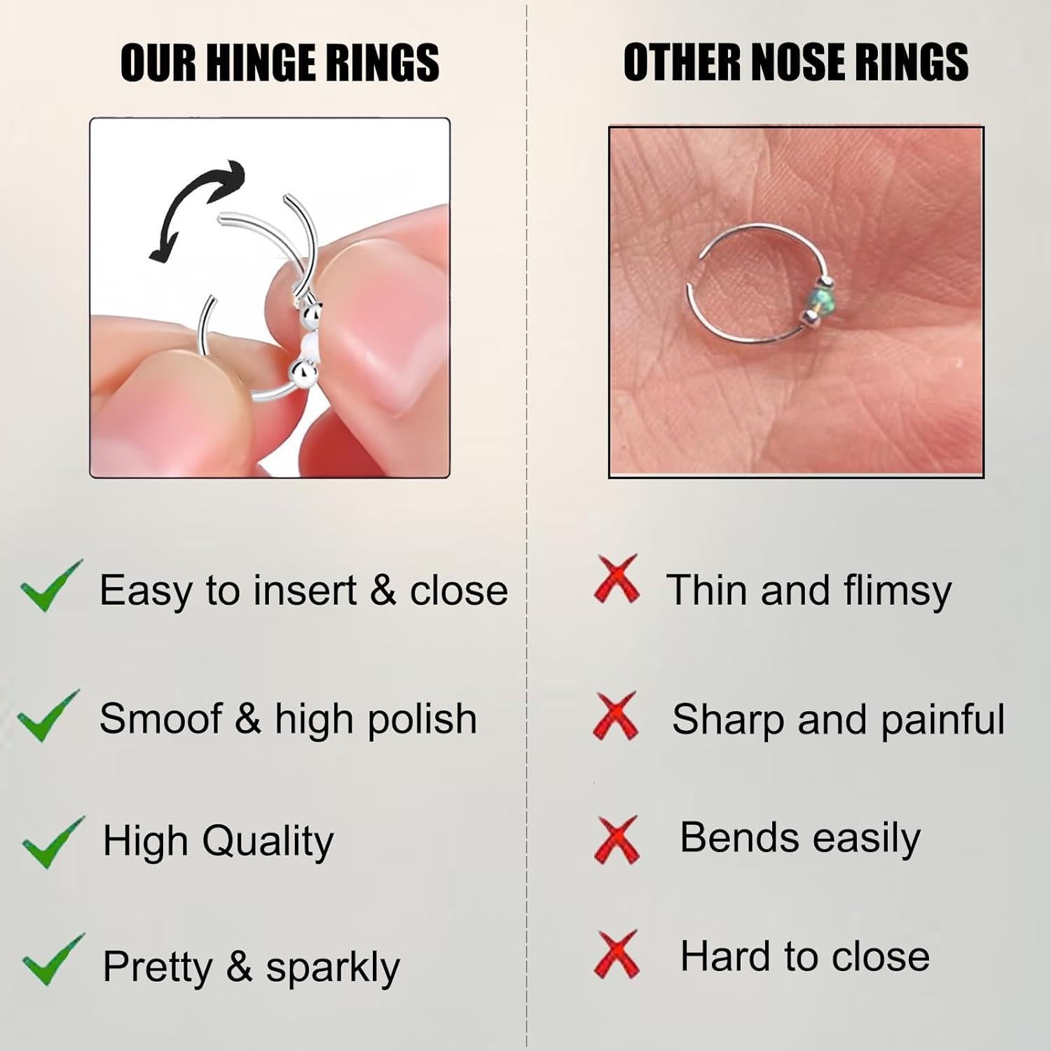 Aros de Nariz de Ópalo Acero Quirúrgico 316L 18G 10mm Azul