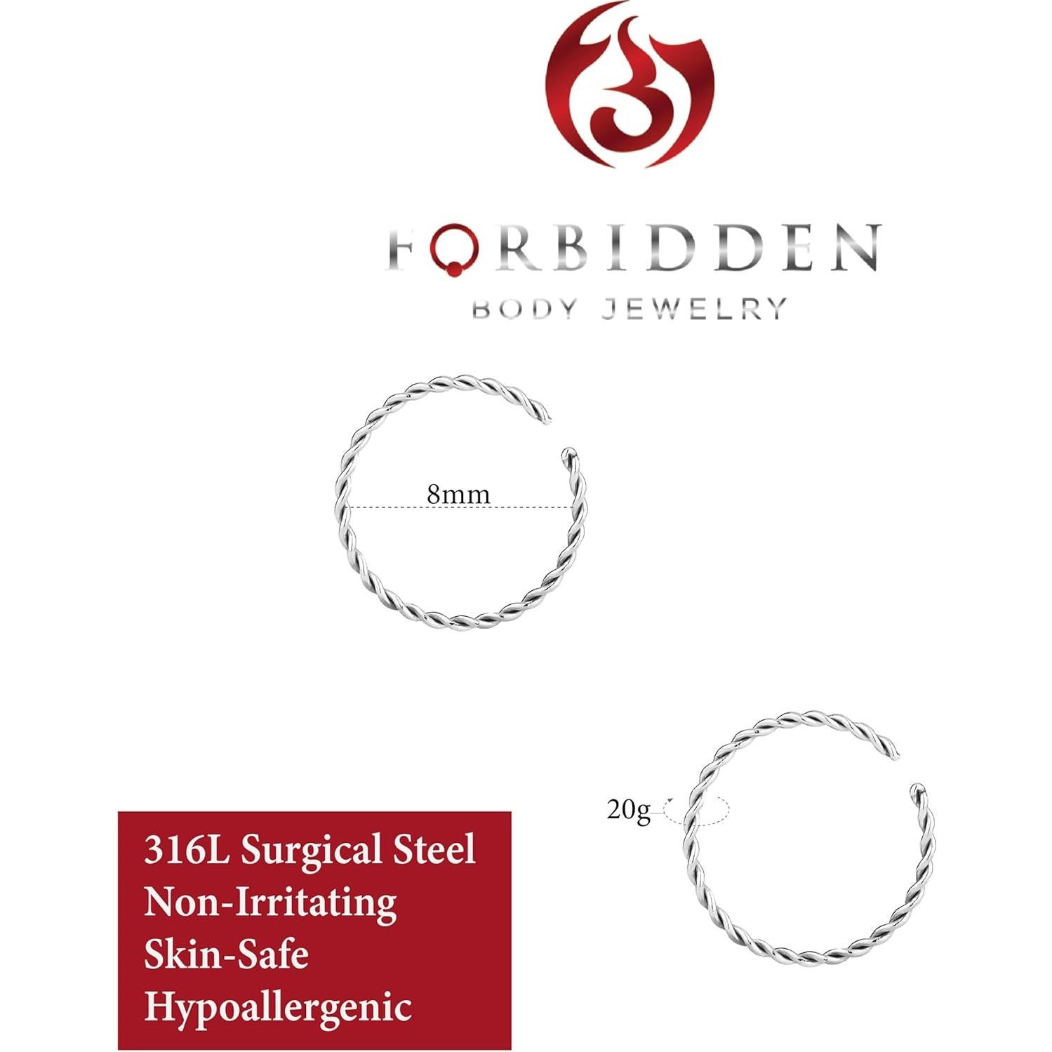 Aros de Nariz Forbidden Body Jewelry Acero Quirúrgico 20G 8mm