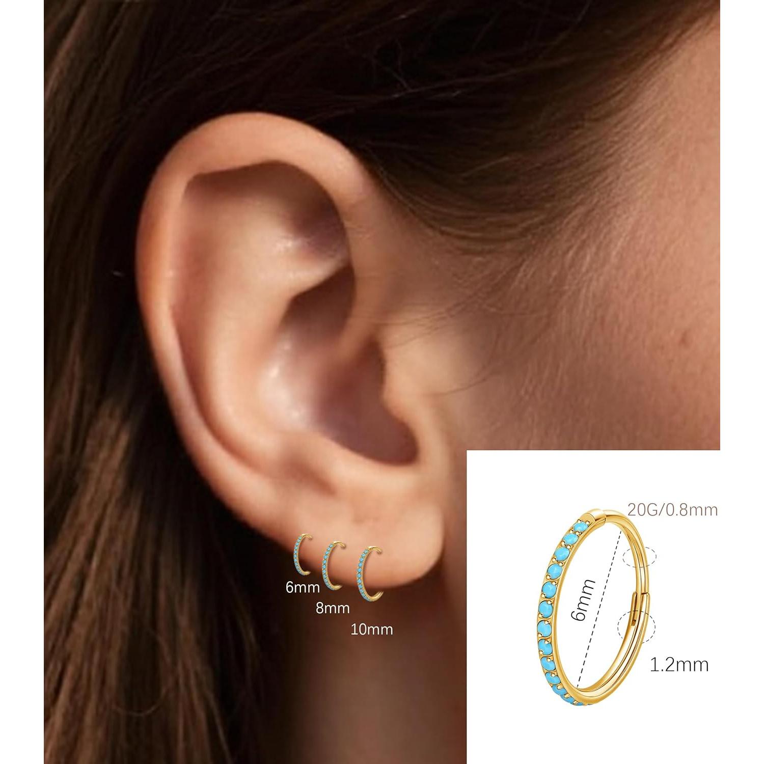 Aros de Nariz de Titanio Turquesa 20G - Hipoalergénicos 6/8/10mm