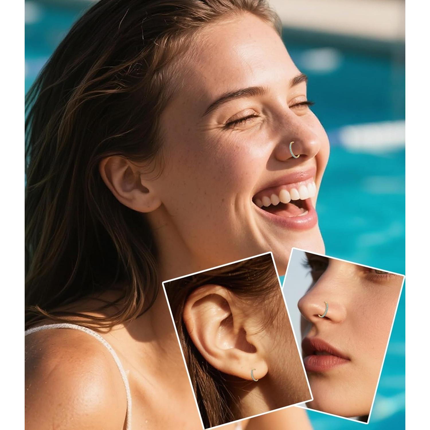 Aros de Nariz de Titanio Turquesa 20G - Hipoalergénicos 6/8/10mm