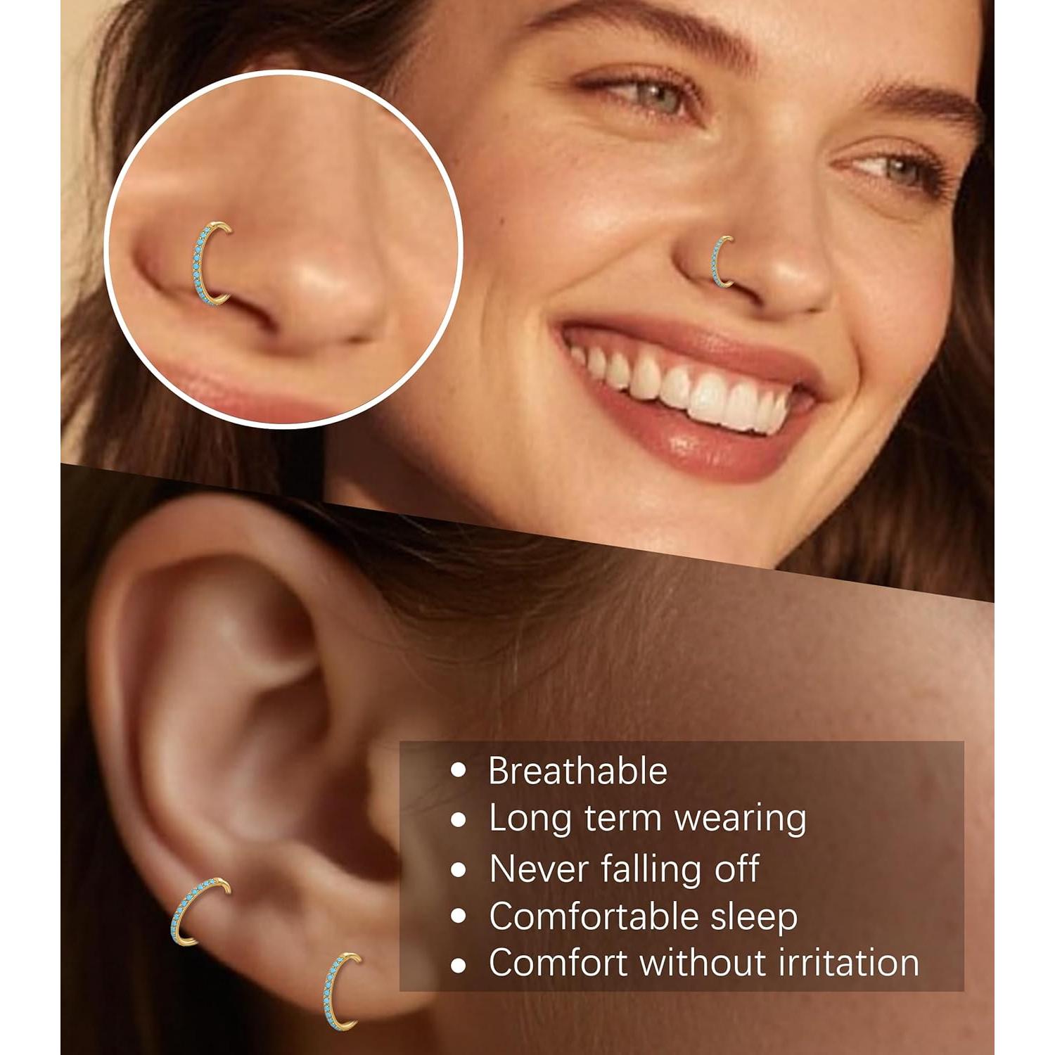 Aros de Nariz de Titanio Turquesa 20G - Hipoalergénicos 6/8/10mm