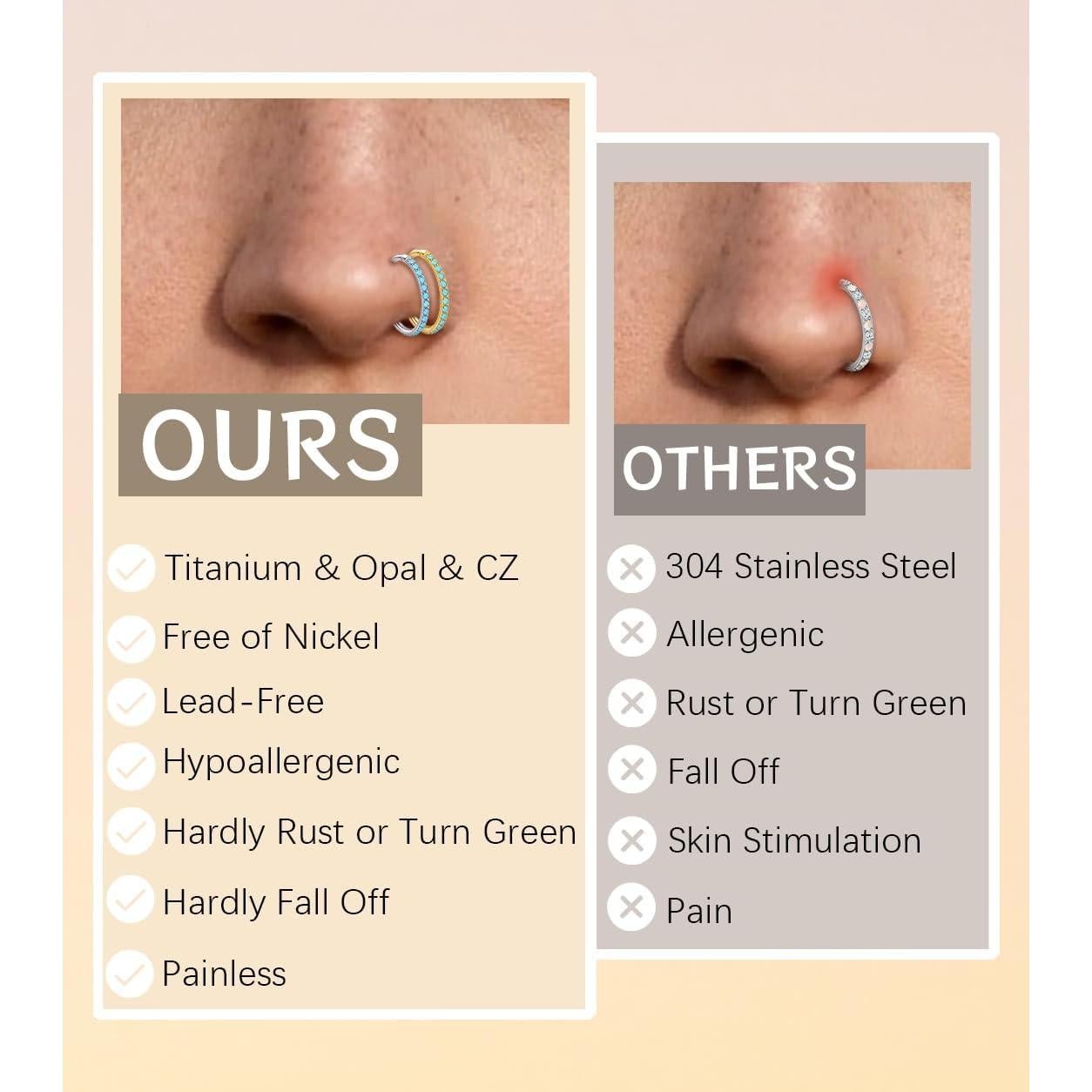 Aros de Nariz de Titanio Turquesa 20G - Hipoalergénicos 6/8/10mm