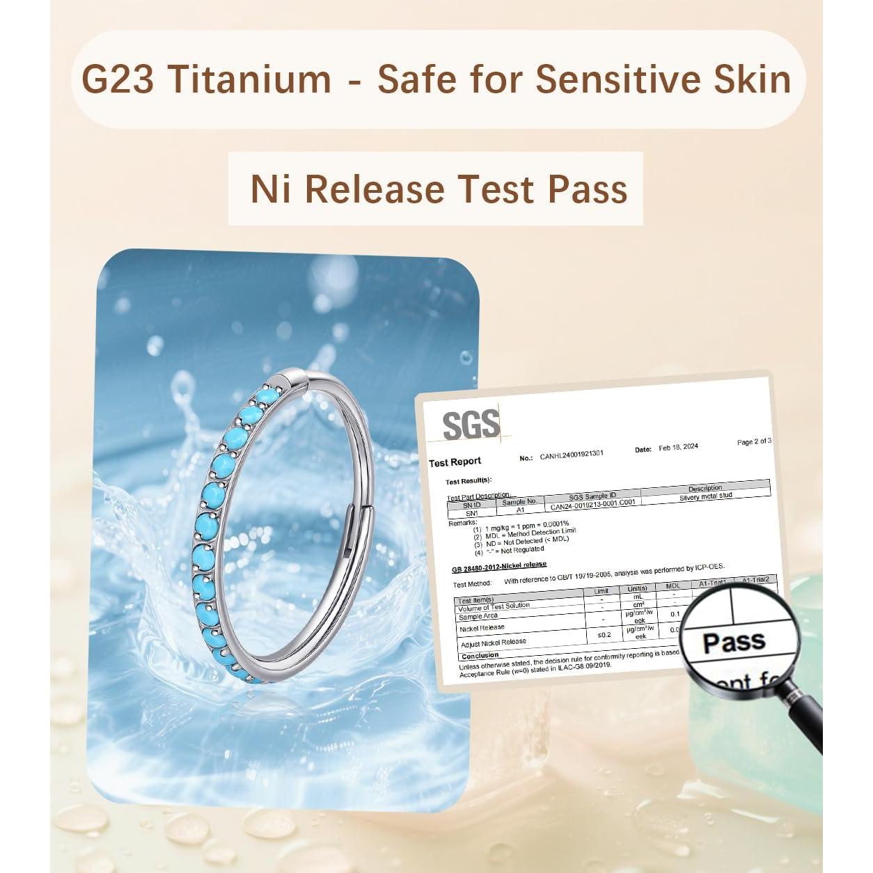 Aros de Nariz de Titanio Turquesa 20G - Hipoalergénicos 6/8/10mm