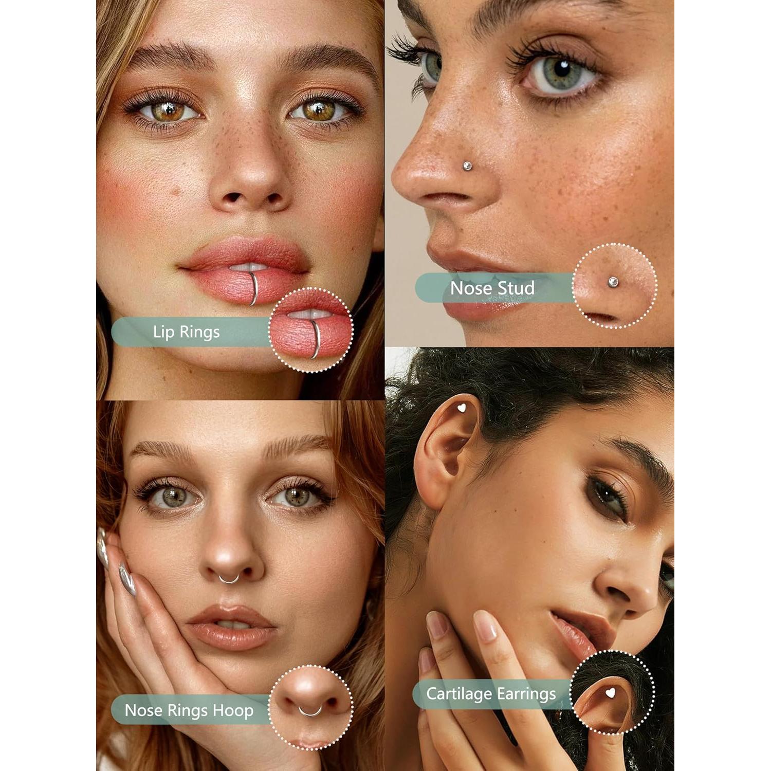 Aros Nasales Hipoalergénicos THUNARAZ 32 Pcs 18G 20G Plata