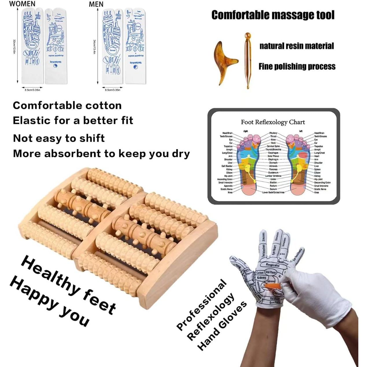 Rodillo de Madera para Masaje de Pies Genérico - Kit Completo con Calcetines y Herramientas