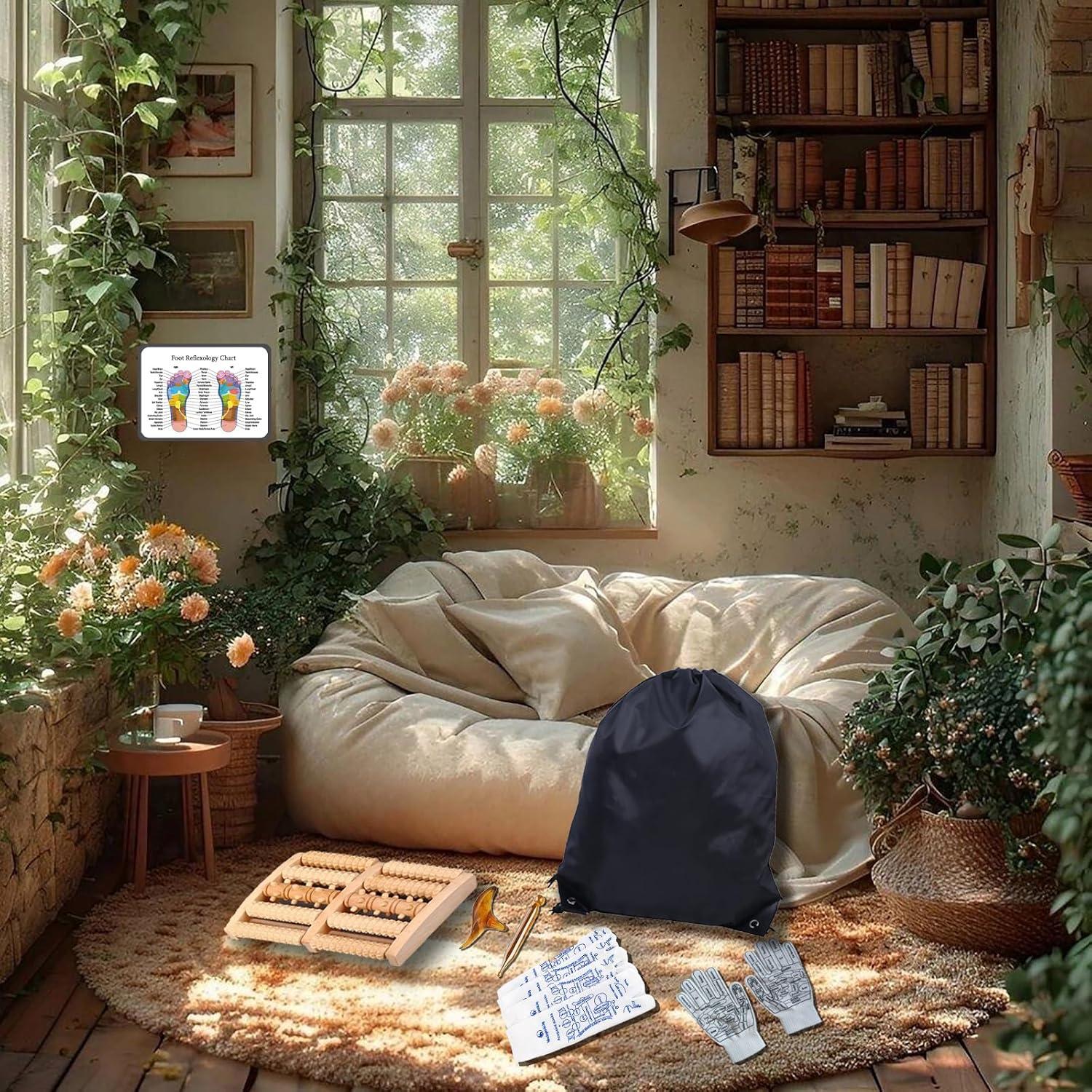 Rodillo de Madera para Masaje de Pies Genérico - Kit Completo con Calcetines y Herramientas