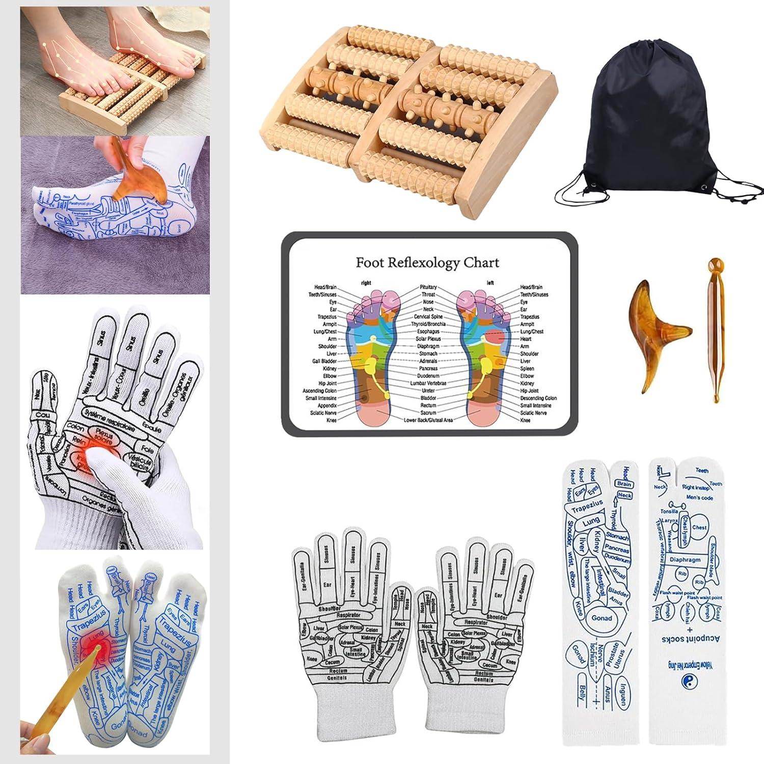 Rodillo de Madera para Masaje de Pies Genérico - Kit Completo con Calcetines y Herramientas