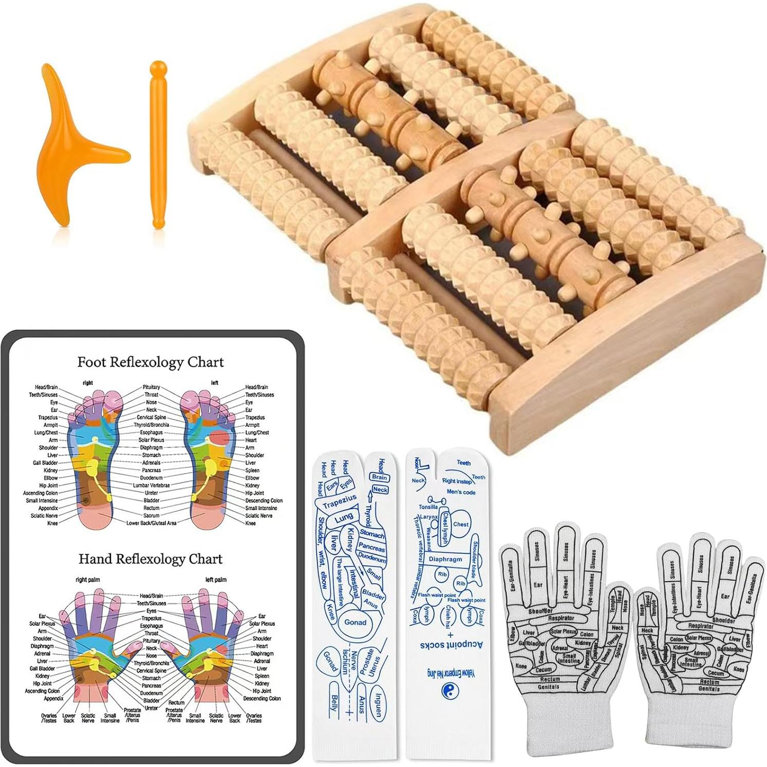 Rodillo de Madera para Masaje de Pies Genérico - Kit Completo con Calcetines y Herramientas