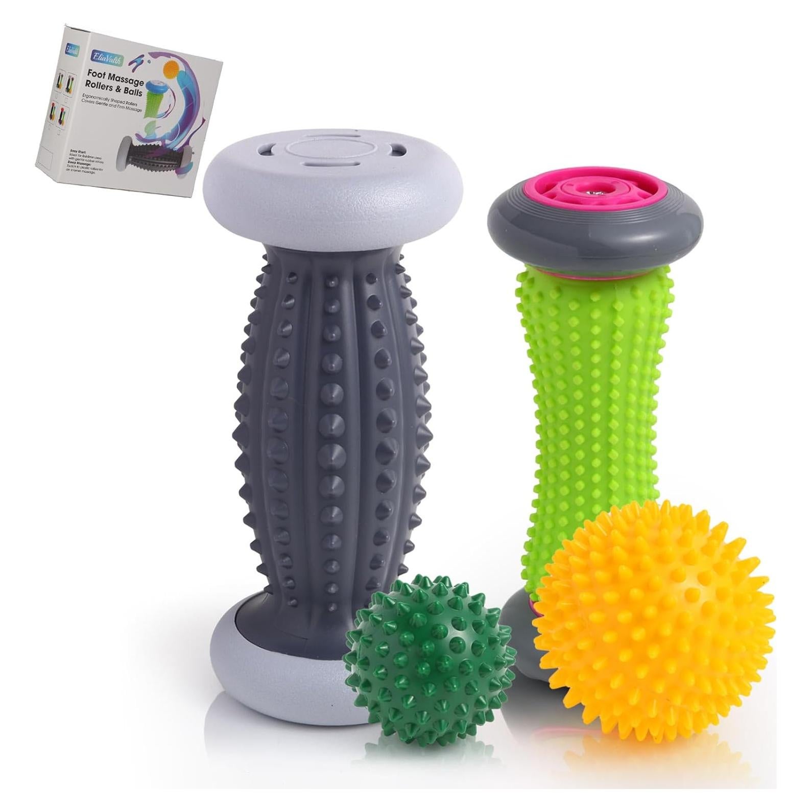 Masajeador de Pies EliaValth con 2 Rodillos y 2 Bolas Verde