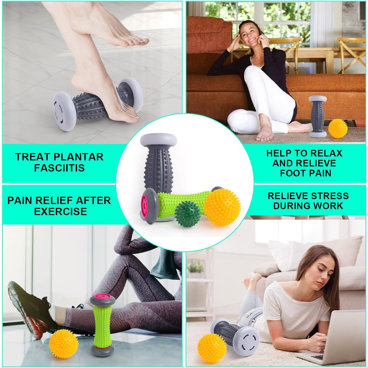 Masajeador de Pies EliaValth con 2 Rodillos y 2 Bolas Verde