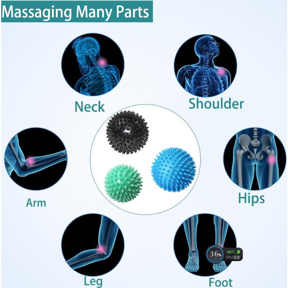 Juego de 3 Bolas de Masaje Espinosas Tzzxzz - Alivio Dolor