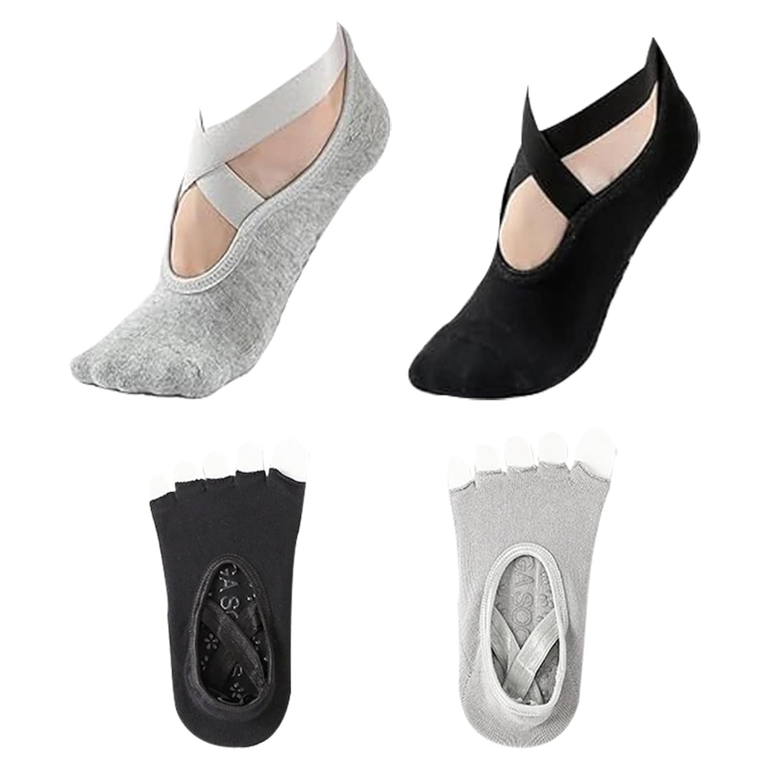 Calcetines Antideslizantes para Mujeres - 2 Pares Gris y Negro