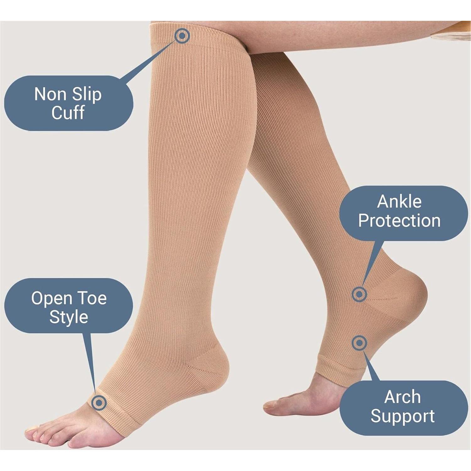 Calcetines de compresión sin dedos para mujer 15-20 mmHg 3 pares