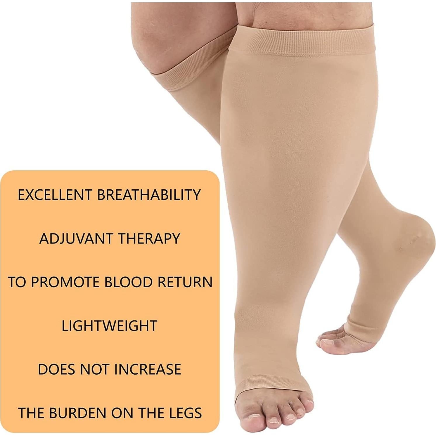 Calcetines de Compresión Sin Dedos Yxmeiguo 4-7XL Beige