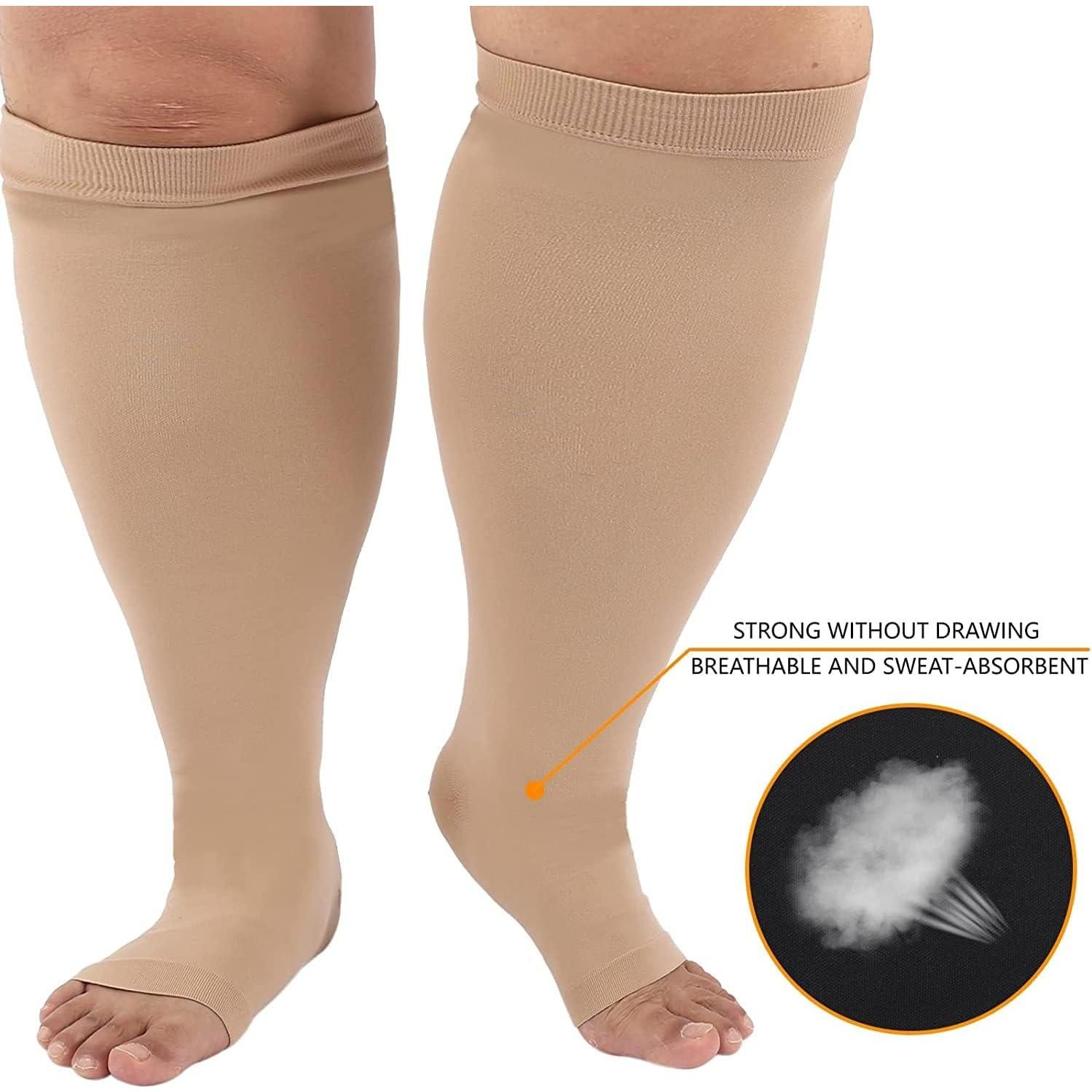 Calcetines de Compresión Sin Dedos Yxmeiguo 4-7XL Beige