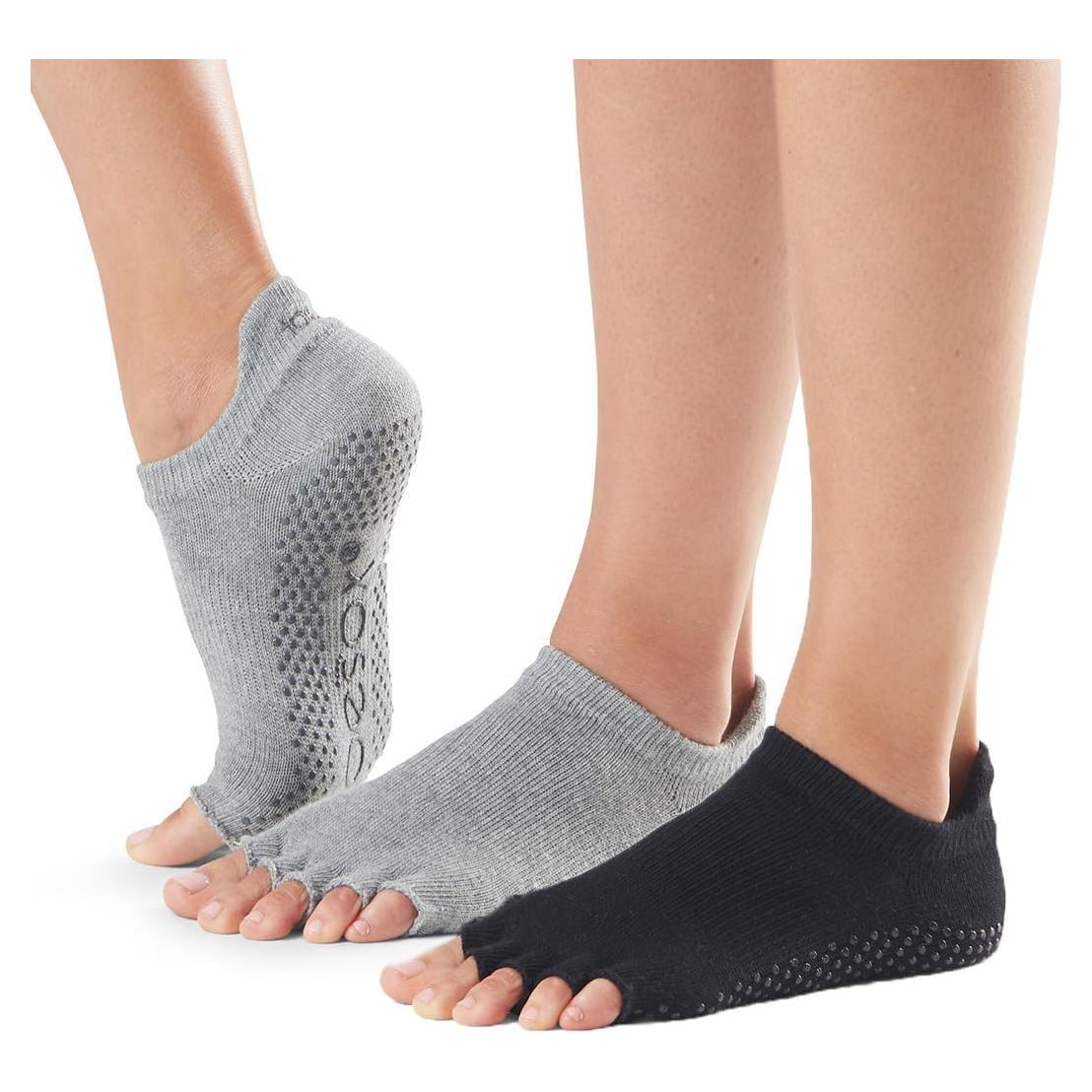 Calcetines de agarre medio dedo Toesox antideslizantes gris