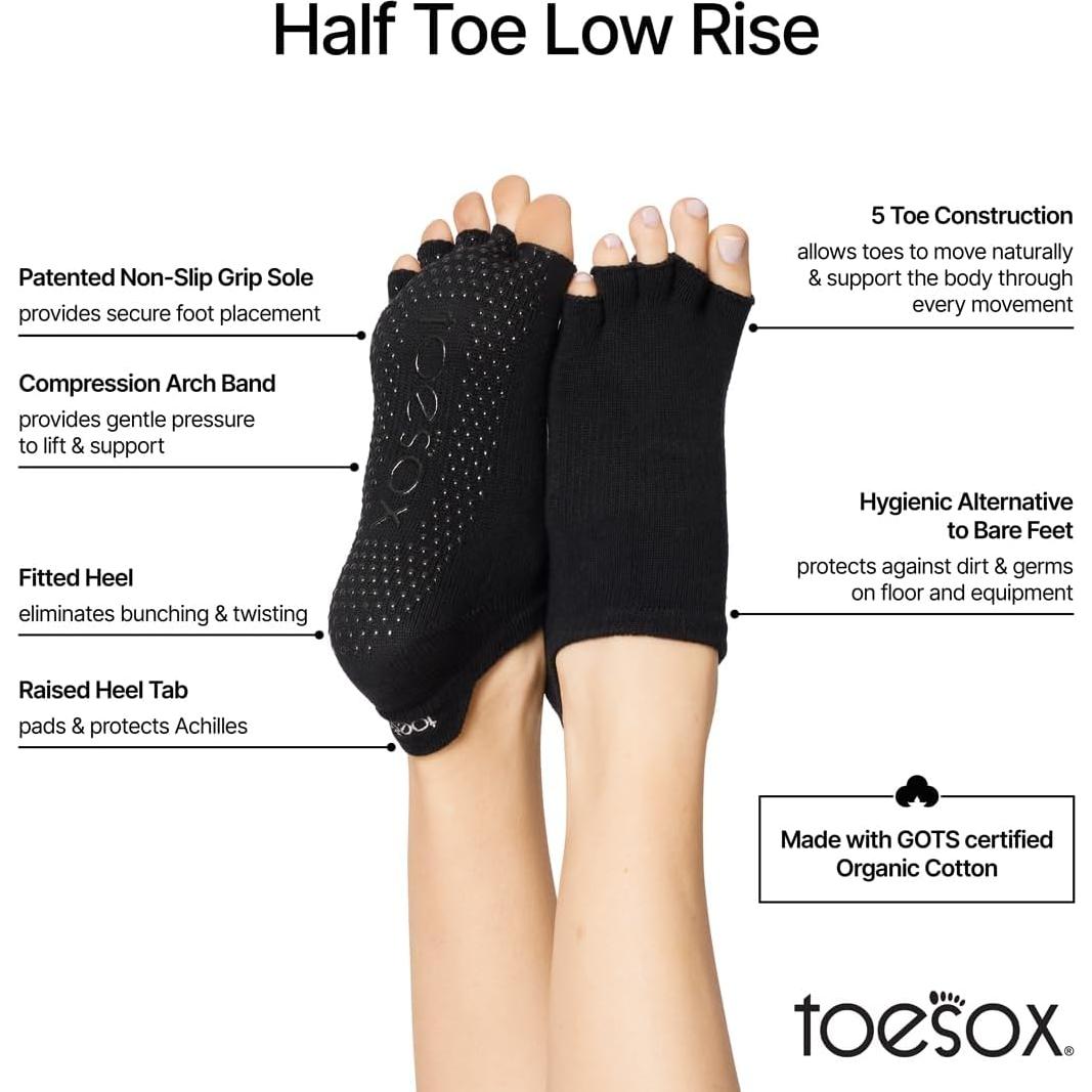 Calcetines de agarre medio dedo Toesox antideslizantes gris