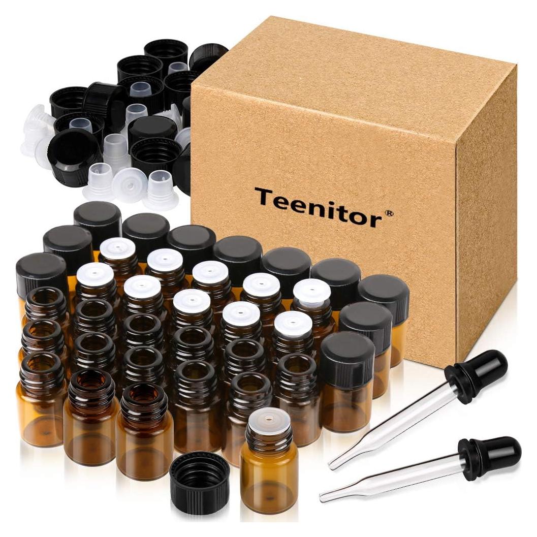 Botellas de Vidrio Ámbar Teenitor 36 Pcs 2 ml con Gotero