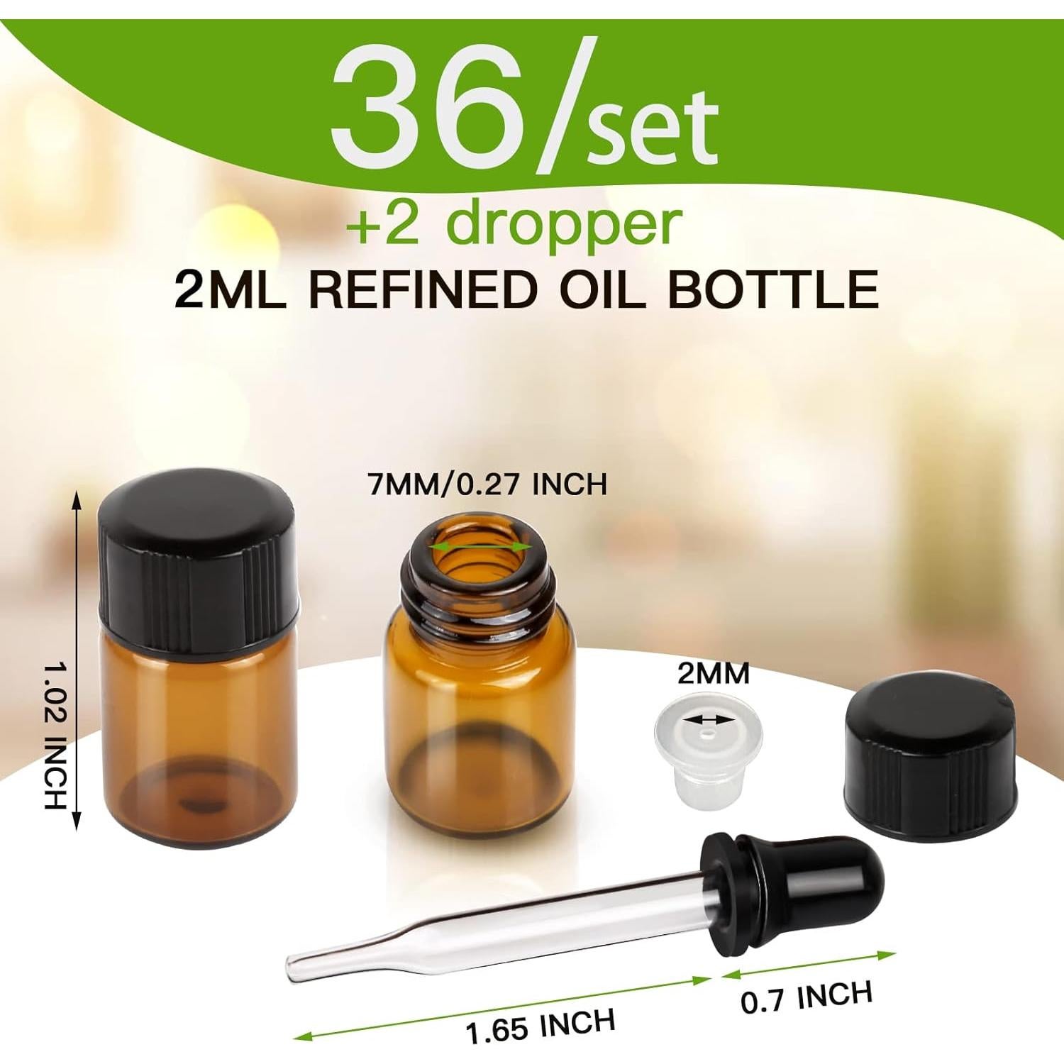 Botellas de Vidrio Ámbar Teenitor 36 Pcs 2 ml con Gotero