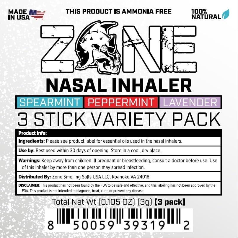 Inhalador Nasal Zone - Aromaterapia Natural 3-Pack Menta y Lavanda